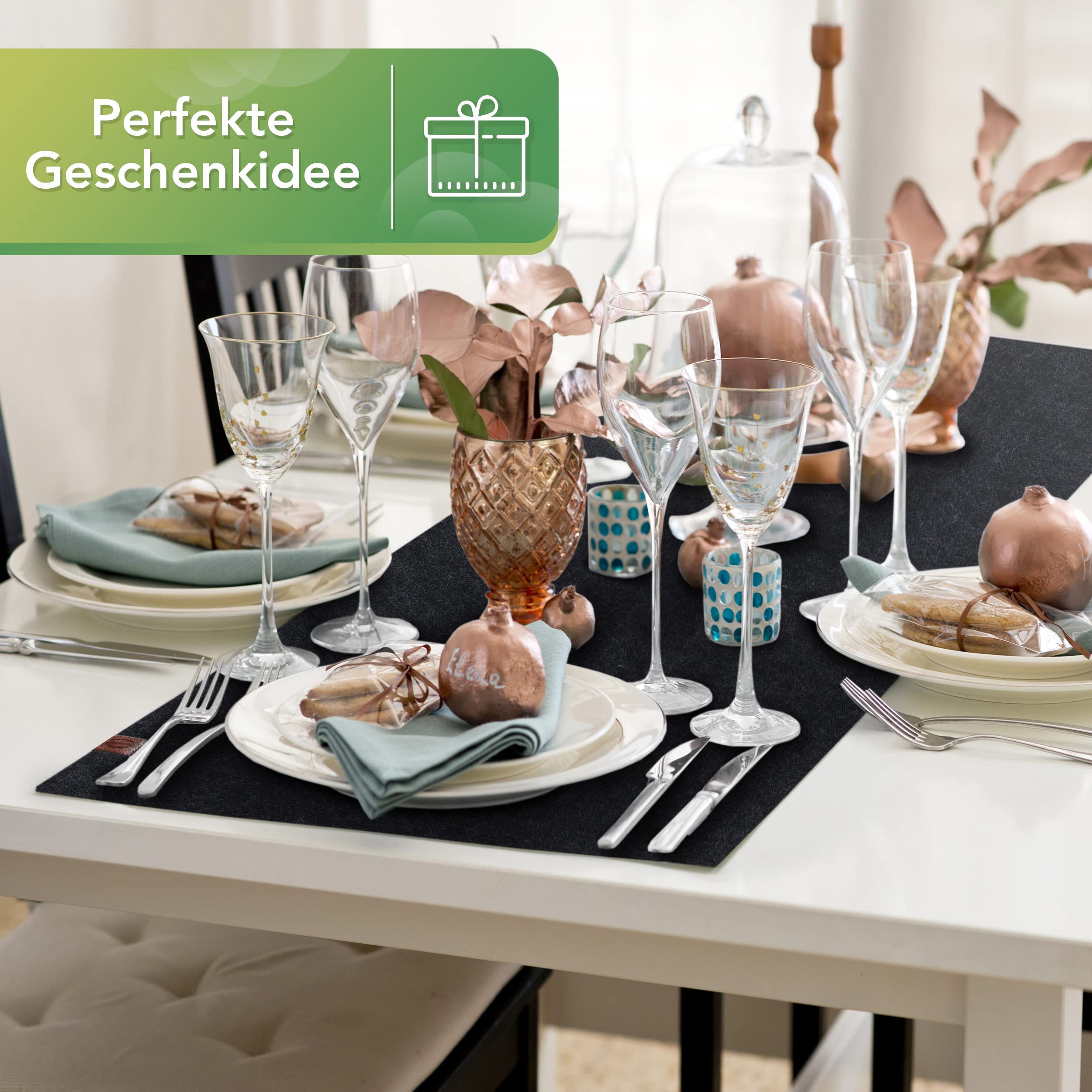 Sølmo Runner Da Tavola In Feltro 100x30 Cm – Stile Scandinavo – Colore Pietra Scura – Lavabile Con Etichetta In Pelle