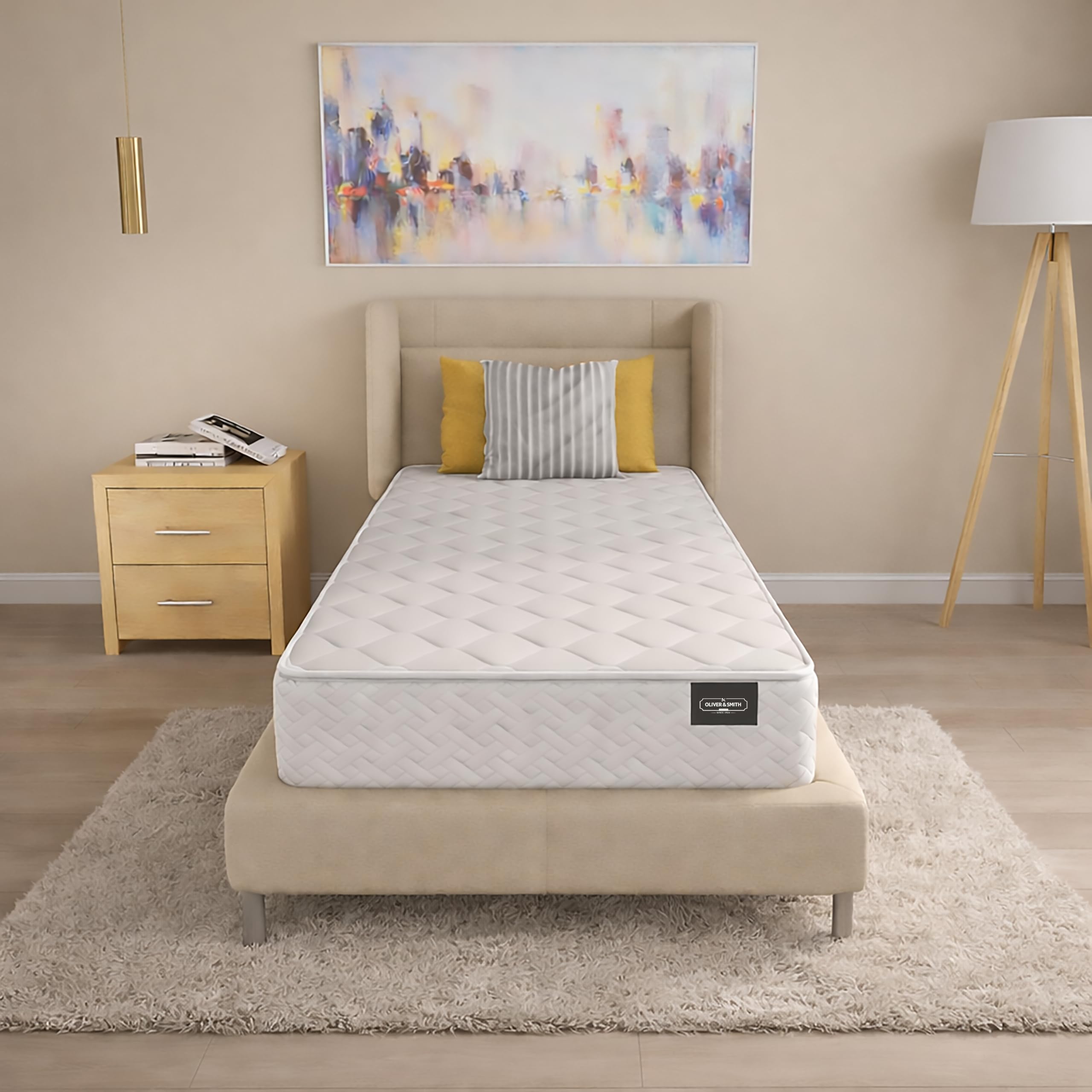 Twin Mattress 6 Inches 38X75 White – Medium Firm Hybrid for Bed – Twin Size Mattress Pocket Coil Tight Euro Top High Density & Polyester Cover – Rolled in a Box