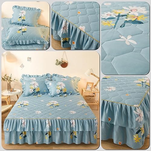 Miniatura 3 de Juego de falda de cama con volantes de 3 piezas, 3 piezas, cobertura lateral de 15.7 pulgadas, suave y cálida (margarita, 59.1 x 78.7 in para cama