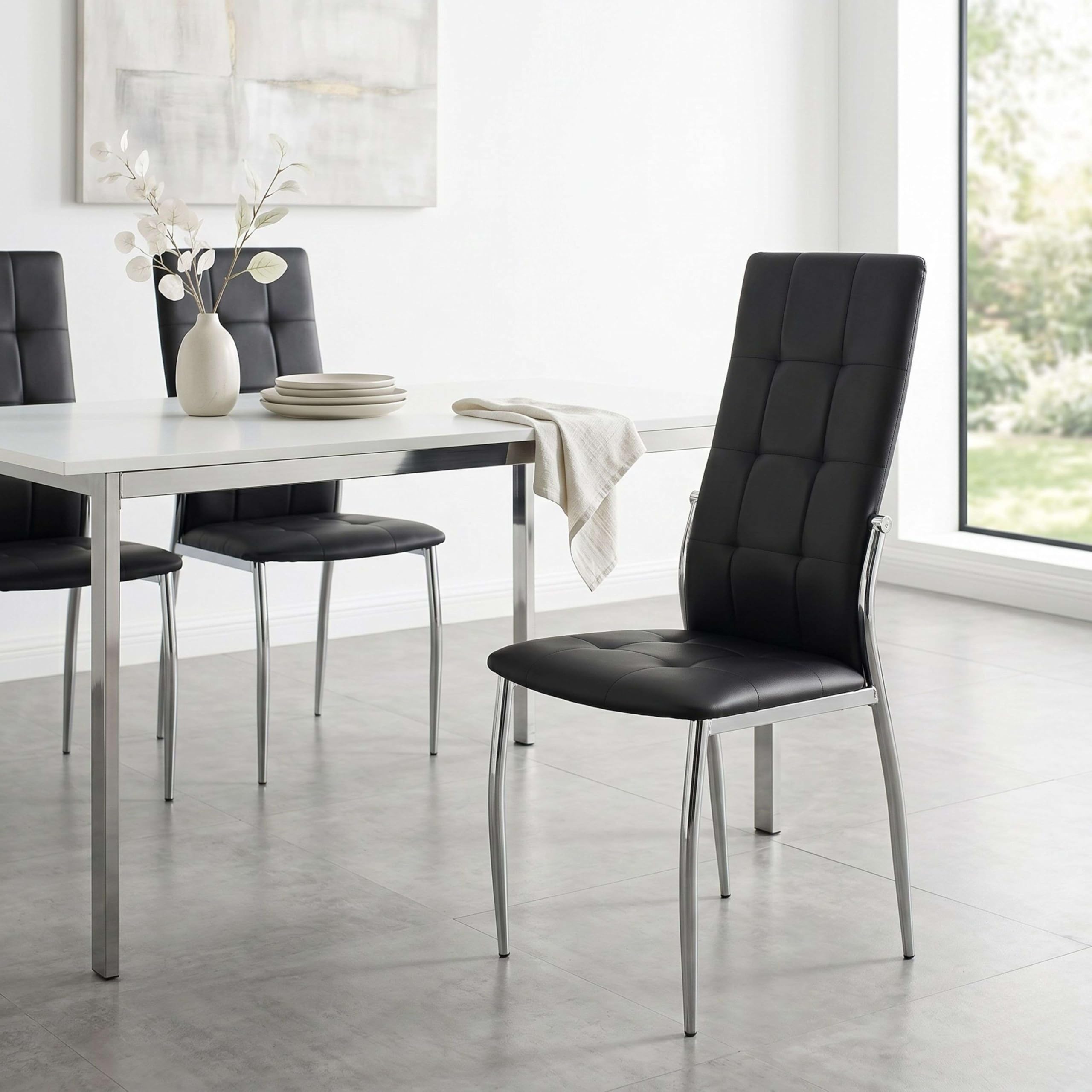 Miroytengo Pack de 4 Sillas de Comedor Salón Laci, Polipiel Cromadas Negro 45x101x51 cm