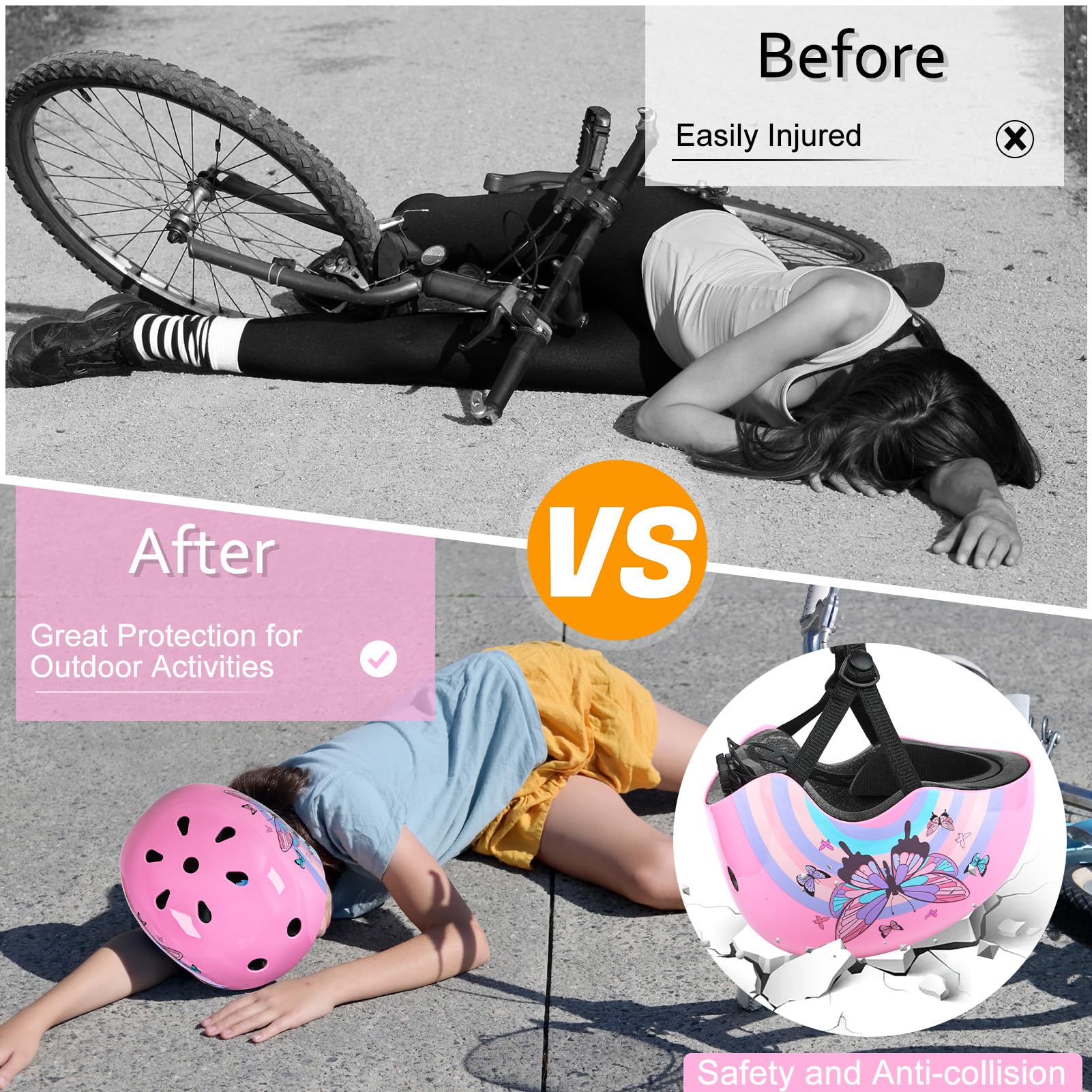 Kask rowerowy dla dzieci, regulowany, młodzieżowy, z naklejkami DIY, dla dziewcząt w wieku 3-5-8-14 lat, do jazdy na rowerze, skuterze, deskorolce, rolkach