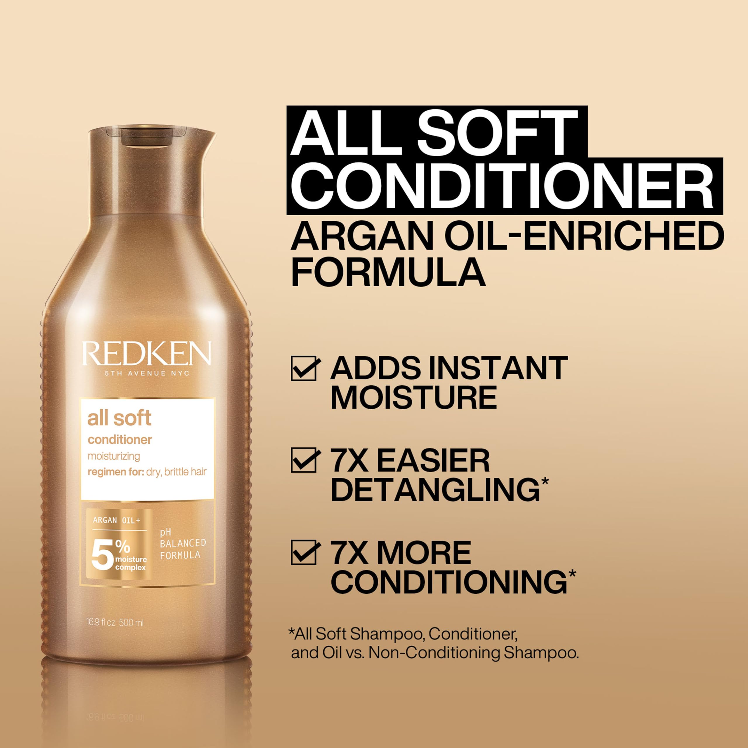 REDKEN Conditioner, for Dry Hair Argan Oil, Intense Softness and Shine, All Soft, 500ml, Brown, 500 ml (Pack of 1) - Image 3