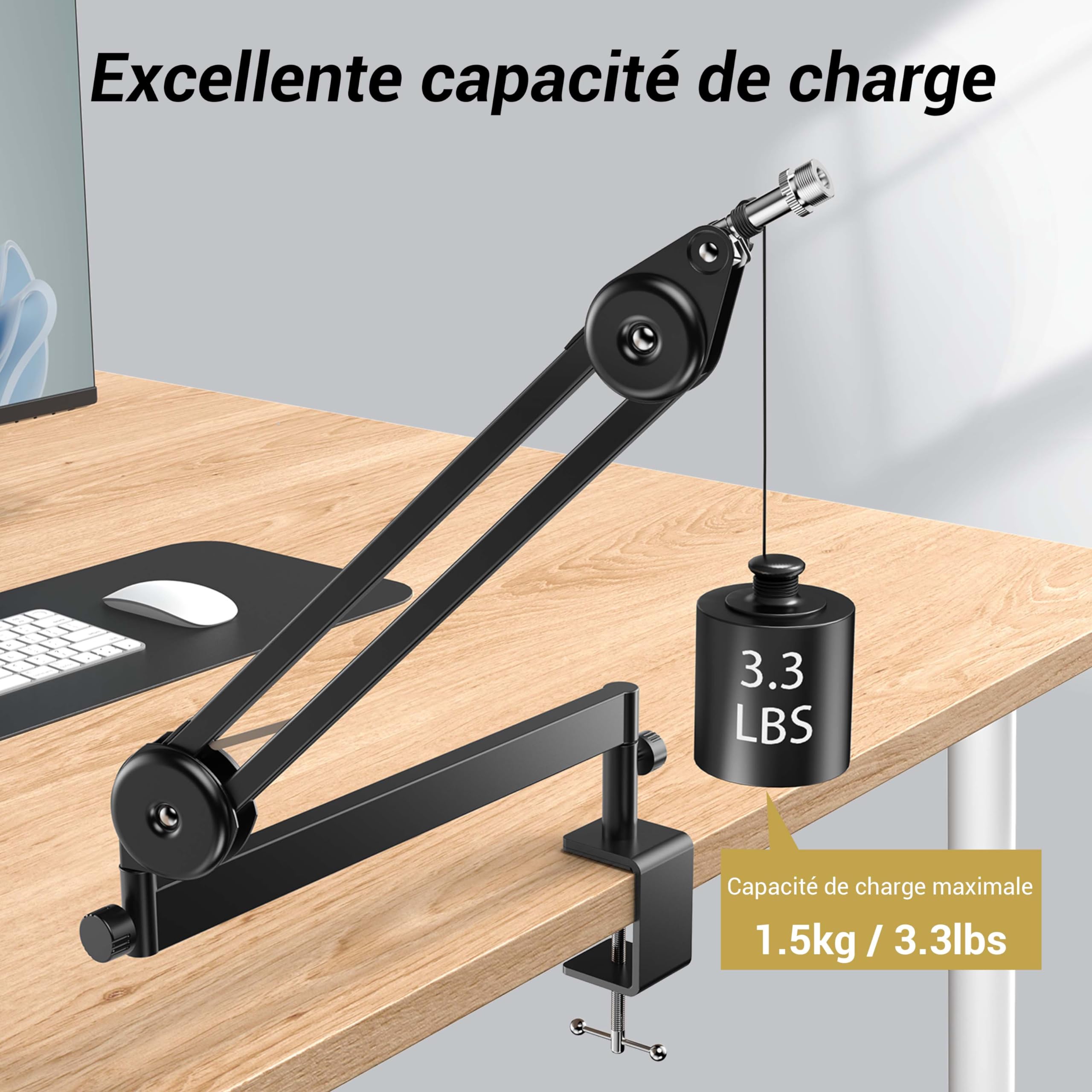 TONOR Bras de micro à Profil Bas, Support de Micro Entièrement Réglable avec Pince de Fixation, Adaptateur de Vis, Gestion des Cables, pour Streaming/Jeux/Podcasts, 37 cm +37 cm, T40LP, Noir