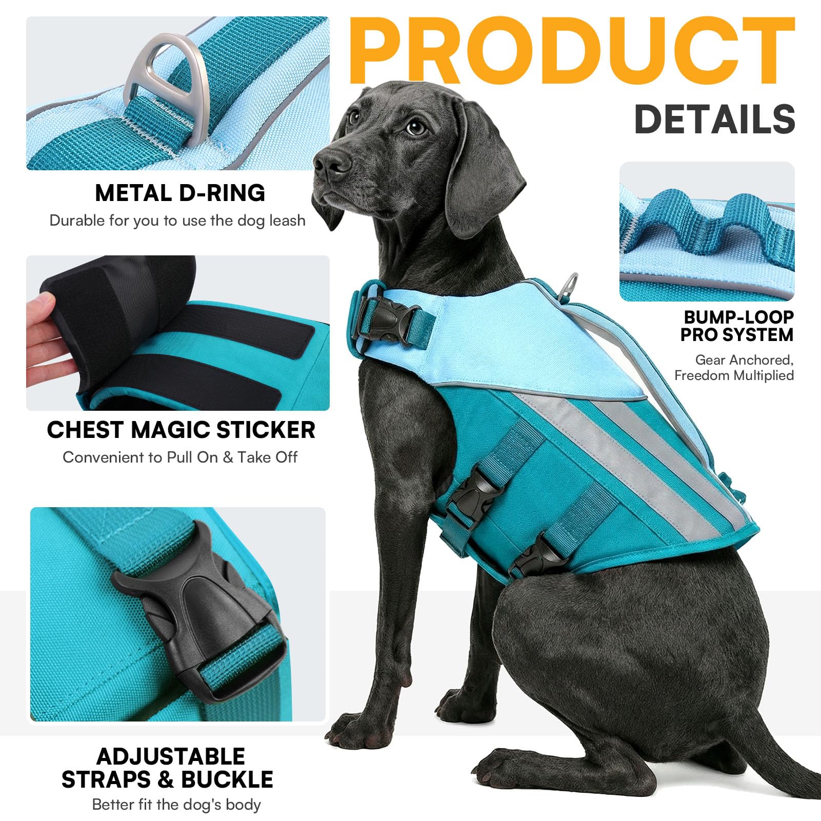 Queenmore Chaleco Salvavidas Perro Pequeño Ajustable & Reflectante Flotador Perro con Asa De Rescate Chaleco Perros Agua para Dachshund (Teckel), Cockapoo, Caniche Toy, Cachorros, Teal, S