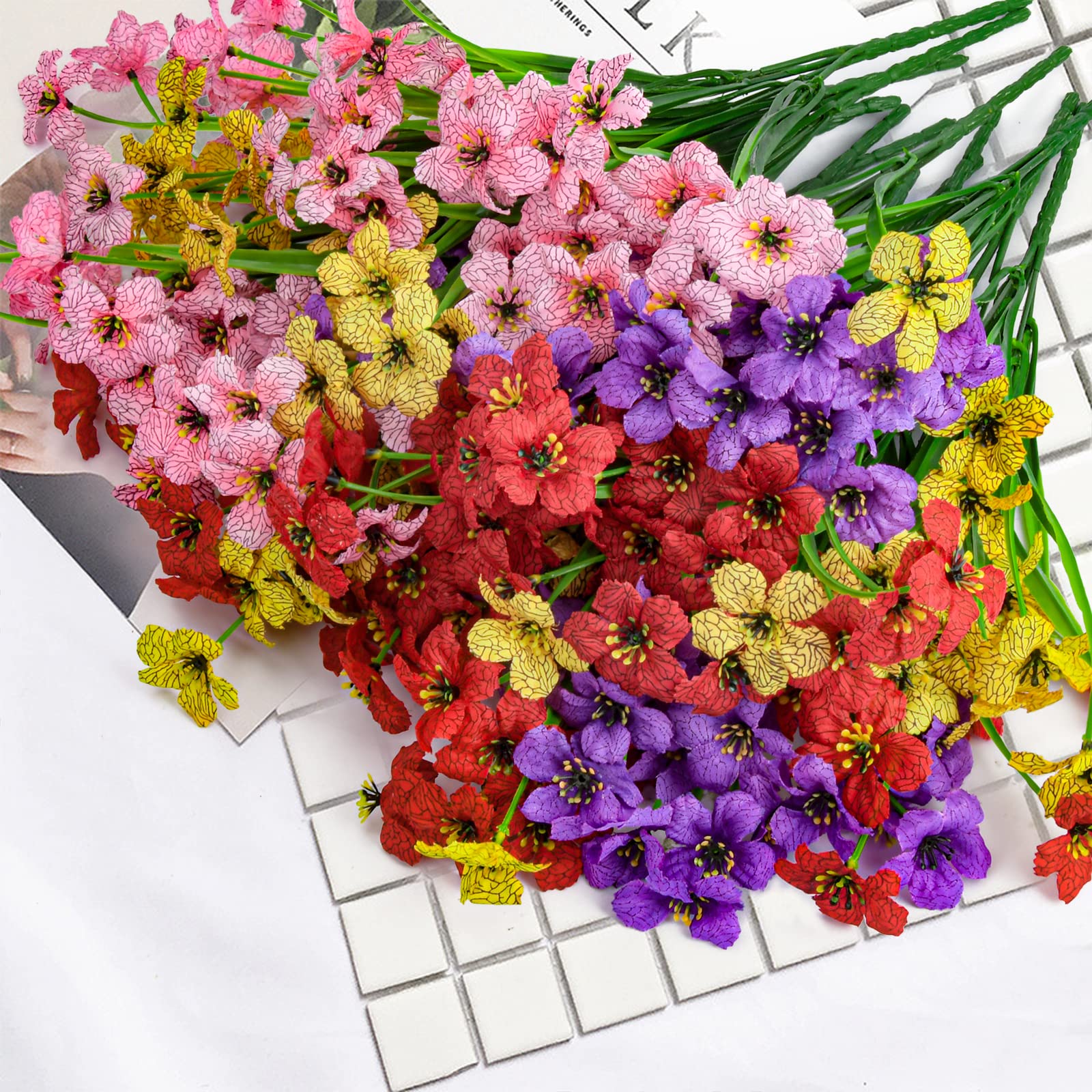 16 Pezzi Fiori Finti Artificiali, Plastica Fiori Finti da Esterno Fiori Artificiali Piante Finte Artificiale per Balconi,Matrimoni,Cascine
