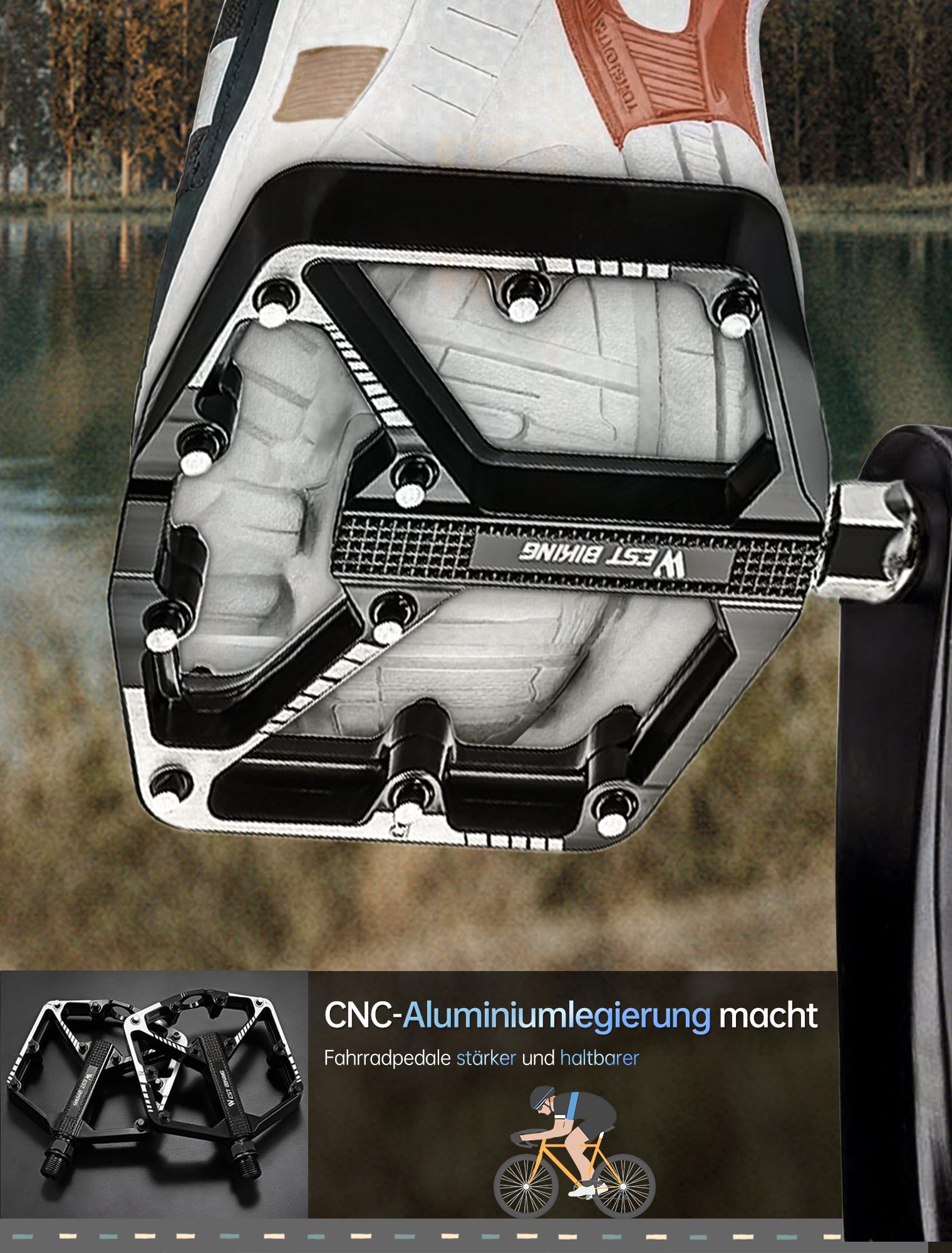 PRMHOOT MTB Pedale Aluminium - Rutschfeste Flat Pedale 9/16 Zoll Für Mountainbike