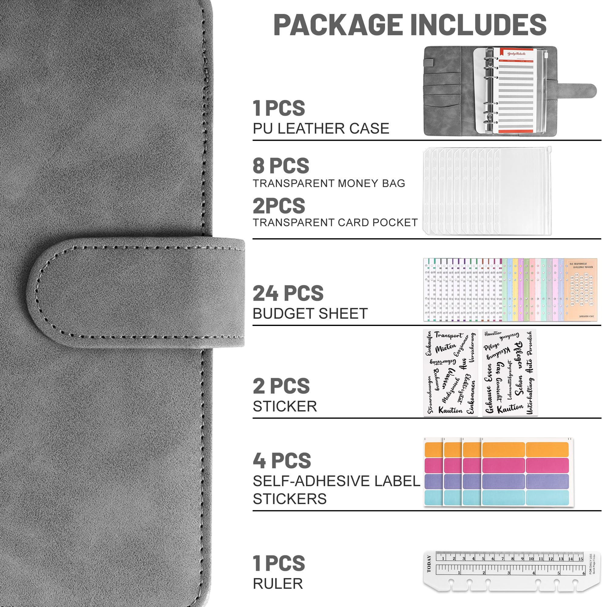 Planificateur Budget en Cuir A6 avec 10 Enveloppes et 24 Feuilles, Carnet Budget pour Maison, Bureau