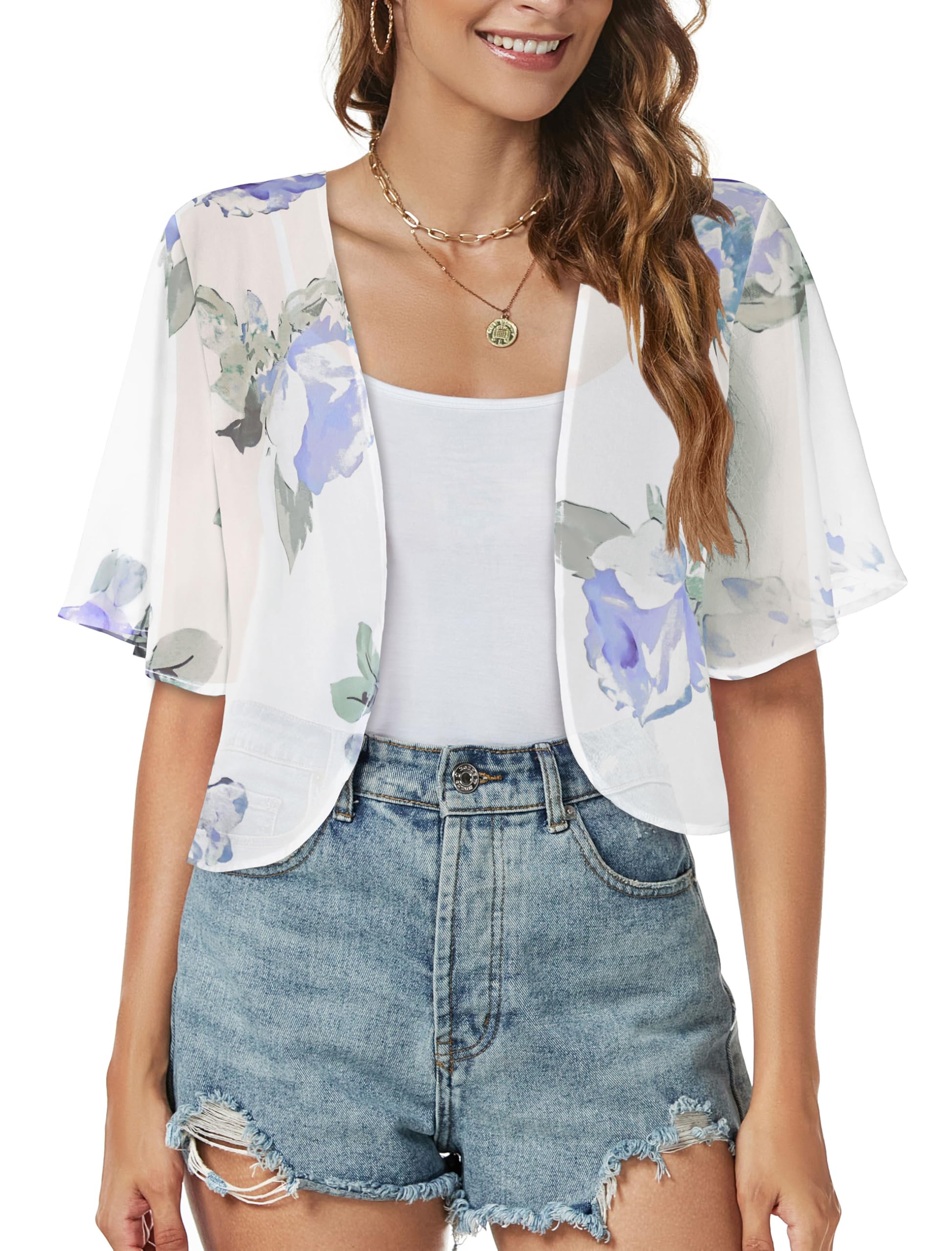 Women Shrug Chiffon Cardigan Open Front Short Sleeve Sheer Bolero for Dress | Lightweight Cropped,Loose Fit,Mesh Cover Up,Shawl Evening Dresses,Summer Outfits