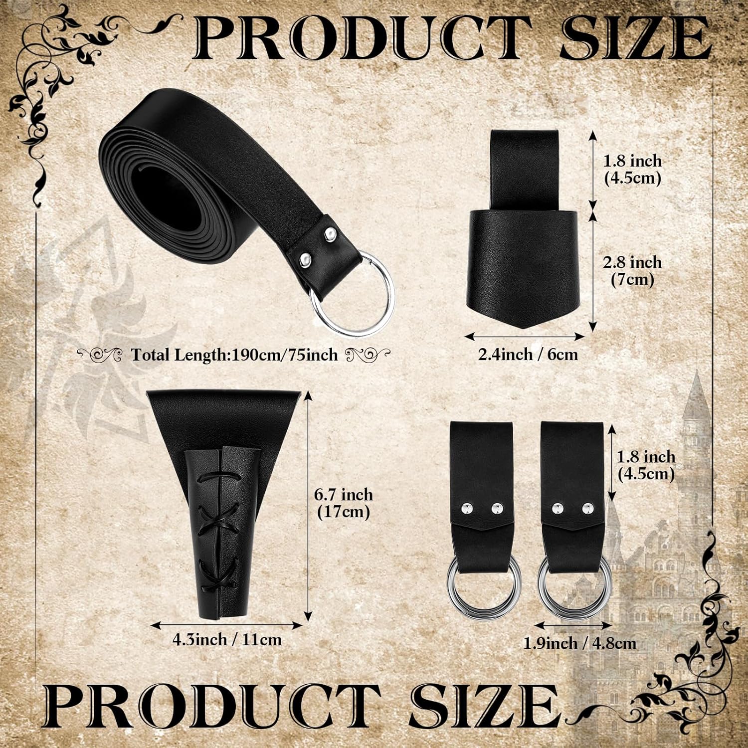 Saintrygo 5 Pcs Medieval Belt Costume Accessories Renaissance Skirt Hike Viking Horn Belt Holster Dagger Holster Sword Frog - Image 2