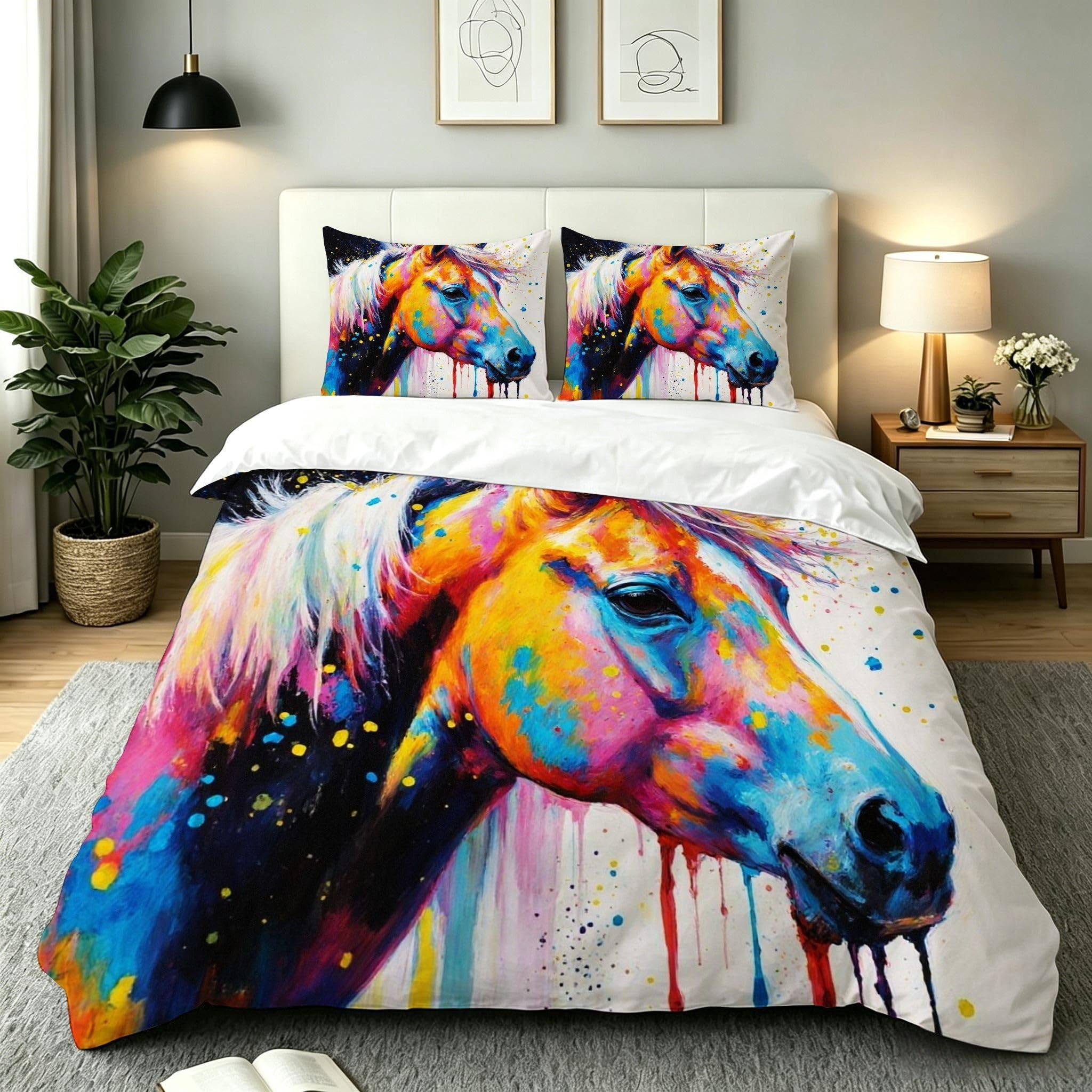 Parure de lit 240 x 260 cm cheval animalier en microfibre imprimée 3D