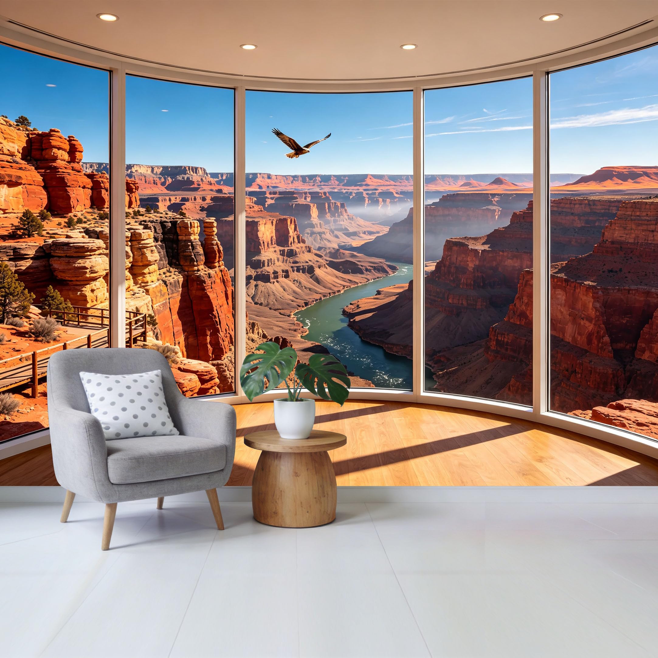 Removable Self Adhesive Fabric Mural， Grand Canyon River Landscape Custom Size Wall Covering， UV Protected Waterproof Washable Wall Decor for Living Room Bedroom Bathroom