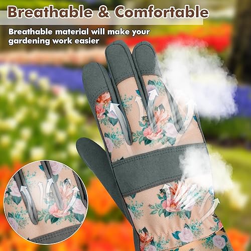 Miniatura 2 de Guantes largos de jardinería para mujer, guantes de cuero a prueba de espinas, guantes de trabajo transpirables para mujeres, patio, exteriores