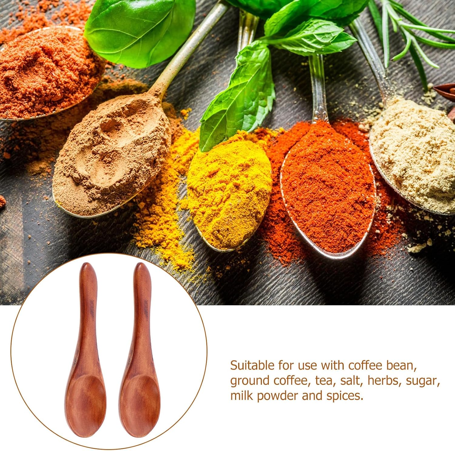 6pcs Mini Wooden Kitchen Spice Spoons, Small Multi-function Tea Spoons for Household Use, 9.5x3.3cm Compact Wood Scoops for Cooking and Tasting