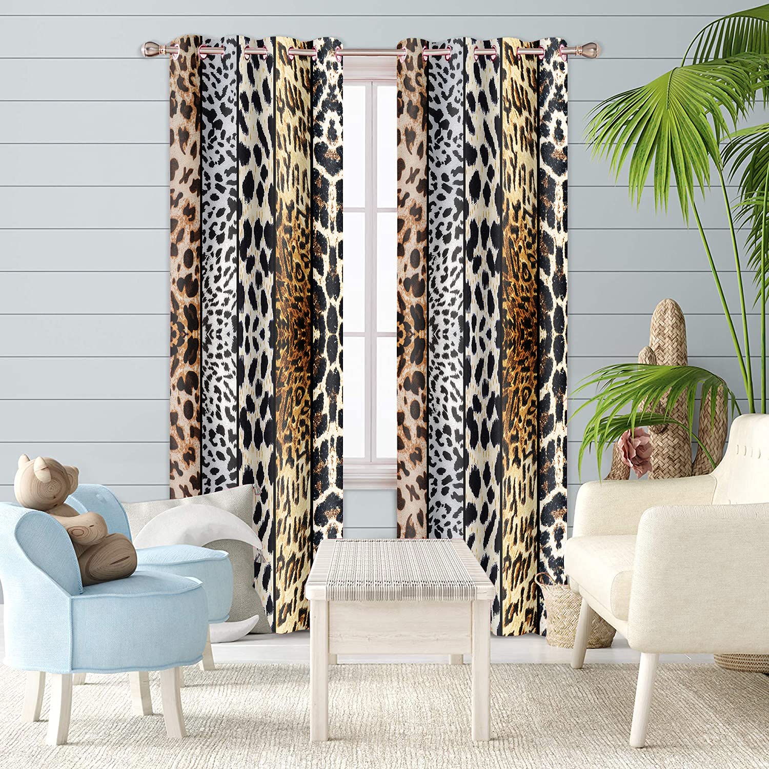 Lot de 2 Rideaux occultants à Isolation Thermique avec œillets et imprimé Animaux Sauvages, Motif léopard, boa, pour Salon, Salle à Manger, Chambre à Coucher, 106,7 x 213,4 cm, CLLSSP6