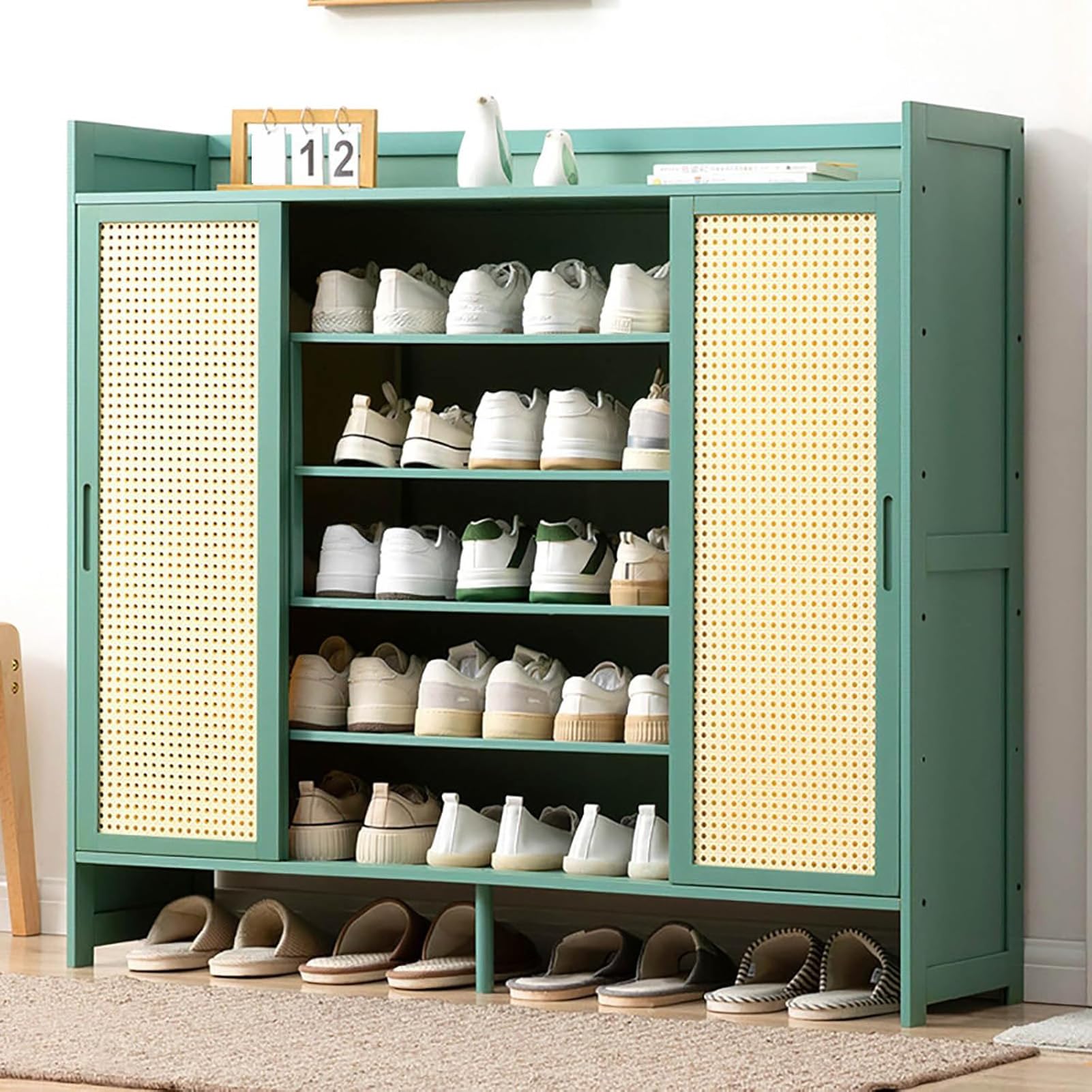 Meuble de rangement chaussures en bambou à portes coulissantes ventilées