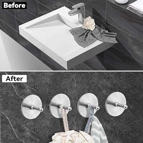 Miniatura 2 de Hystun Ganchos adhesivos, paquete de 6 ganchos de acero inoxidable para colgar ganchos de toallas resistentes, ganchos de pared impermeables,