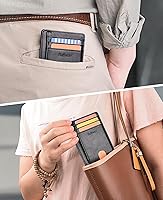 Vista 7 de Buffway - Billetera delgada minimalista de cuero con protección RFID para hombre y mujer, negro (Alaska Black)