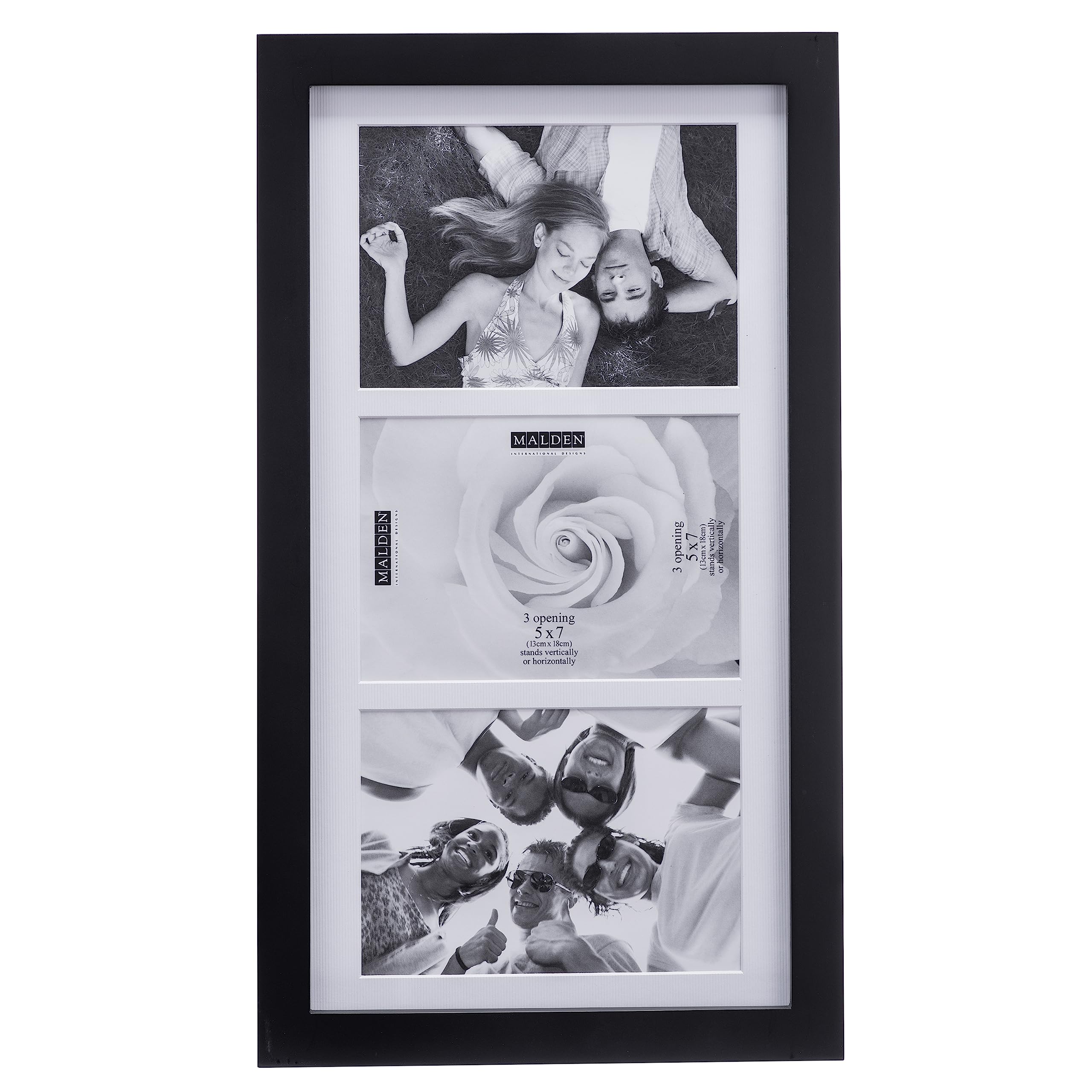 Malden 5x7 3-Opening Matted Collage Picture Frame - Displays Three 5x7 Pictures - Black