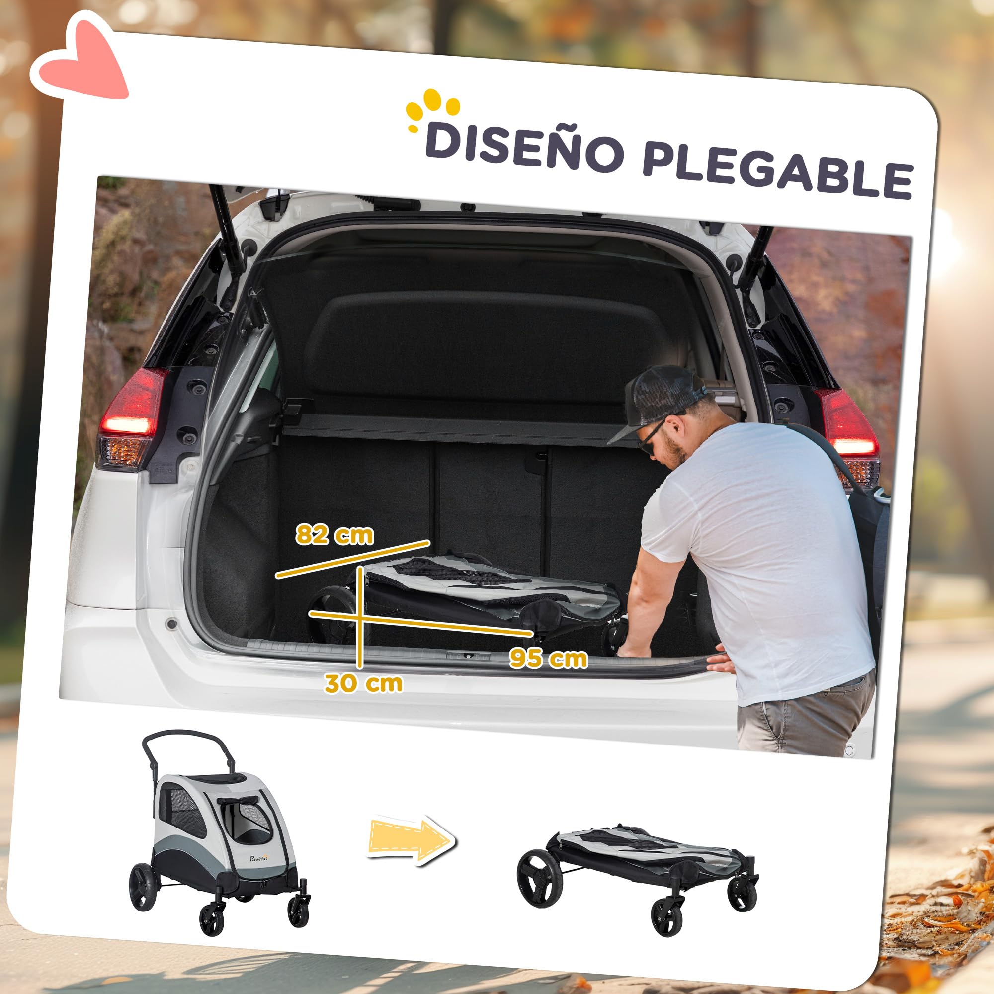PawHut Cochecito para Perros Plegable Carrito para Mascotas Carrito para Perros con Ventanas Bolsillo de Almacenaje Correas de Seguridad y 2 Ruedas Universales Carga 330 kg 107x67x102 cm Gris
