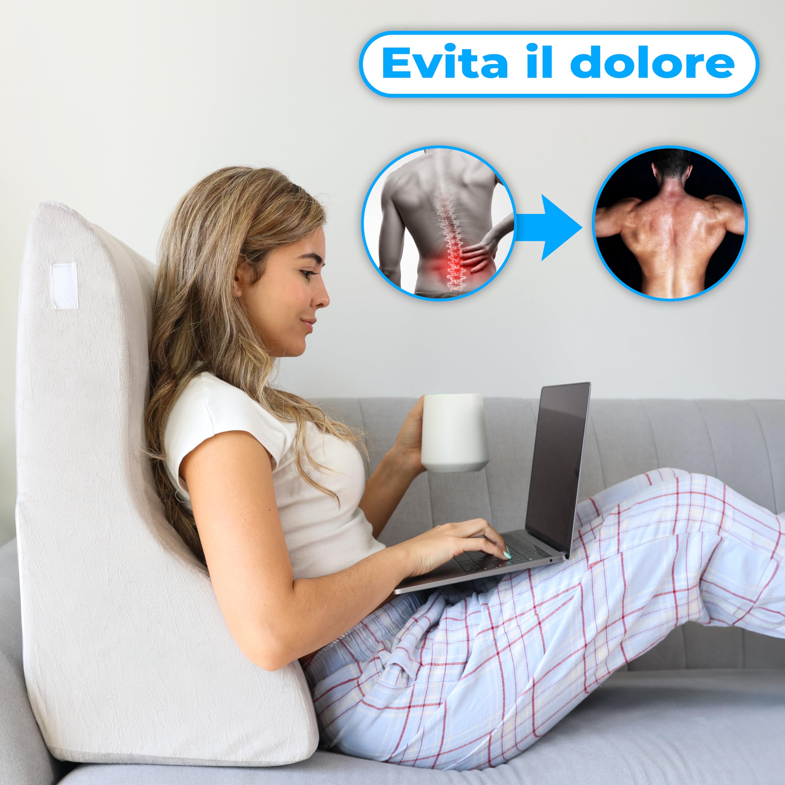 RELIVY – Cuscino a Cuneo da Lettura per Letto | Poggiatesta Ergonomico Antireflusso | Supporto Schiena e Cervicale | Fodera Lavabile in Velluto | Adatto a Divano e Letto