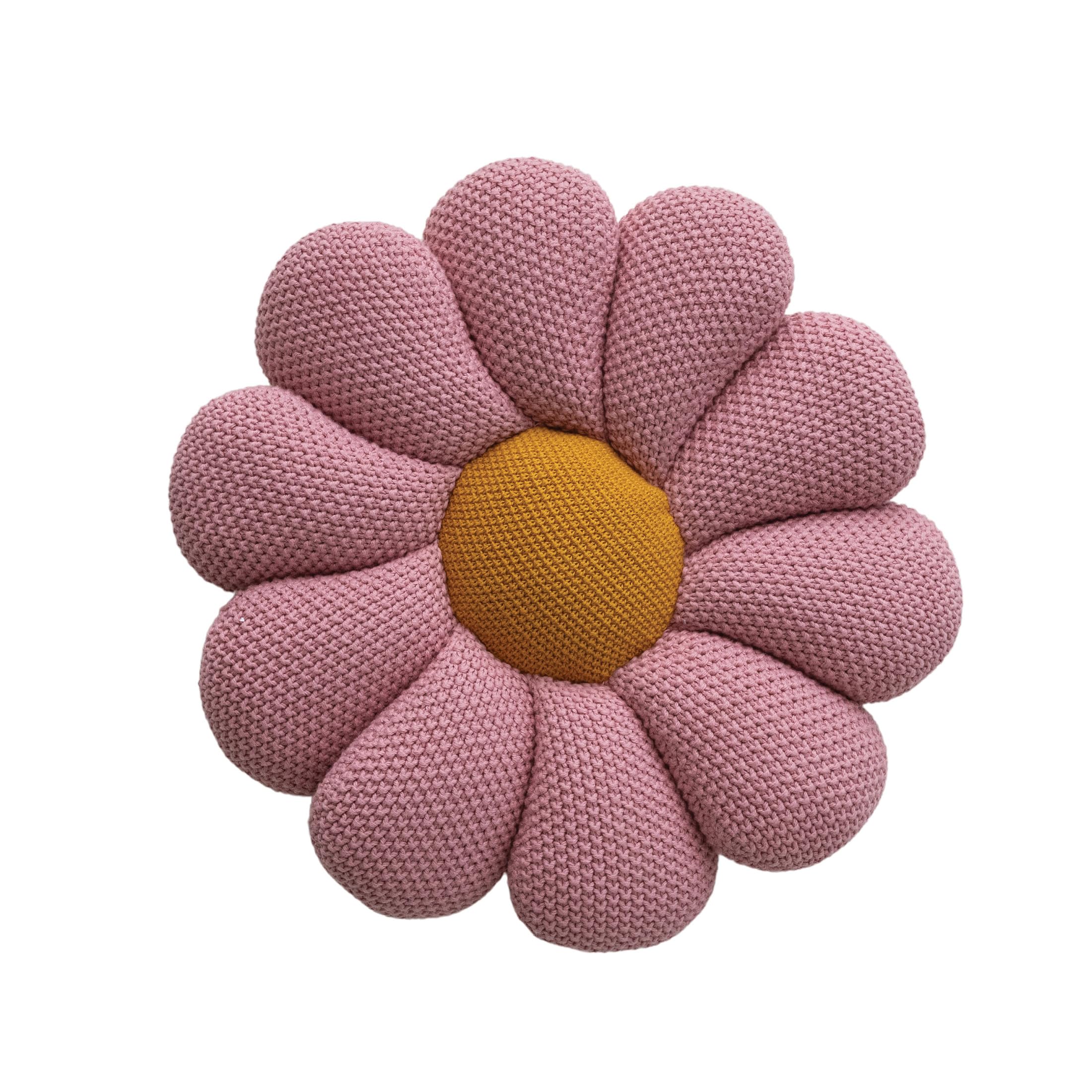 Creative Co-Op Round Cotton Knit Flower-Shaped Pillow, Pink and Yellow