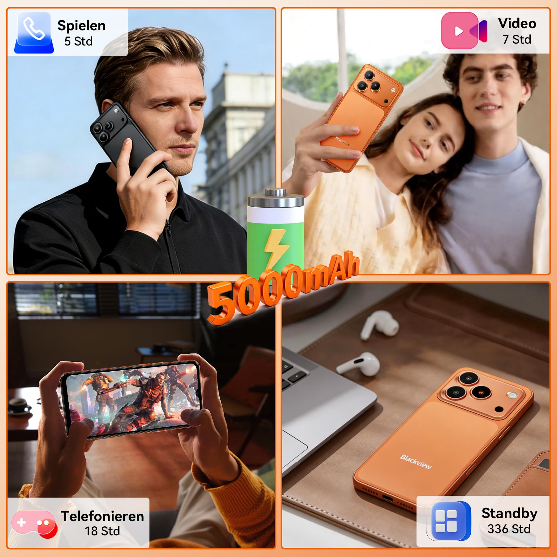 Blackview Wave 7C Handy Ohne Vertrag, Android 16 Smartphone, 16GB+128GB/2TB, 32MP+13MP KI Kamera, 6.56" Handy Günstig, 5000mAh Simlockfreie Handys, 4G Dual SIM/WiFi 5G/FM/IP54/GPS/3Jahre Garantie