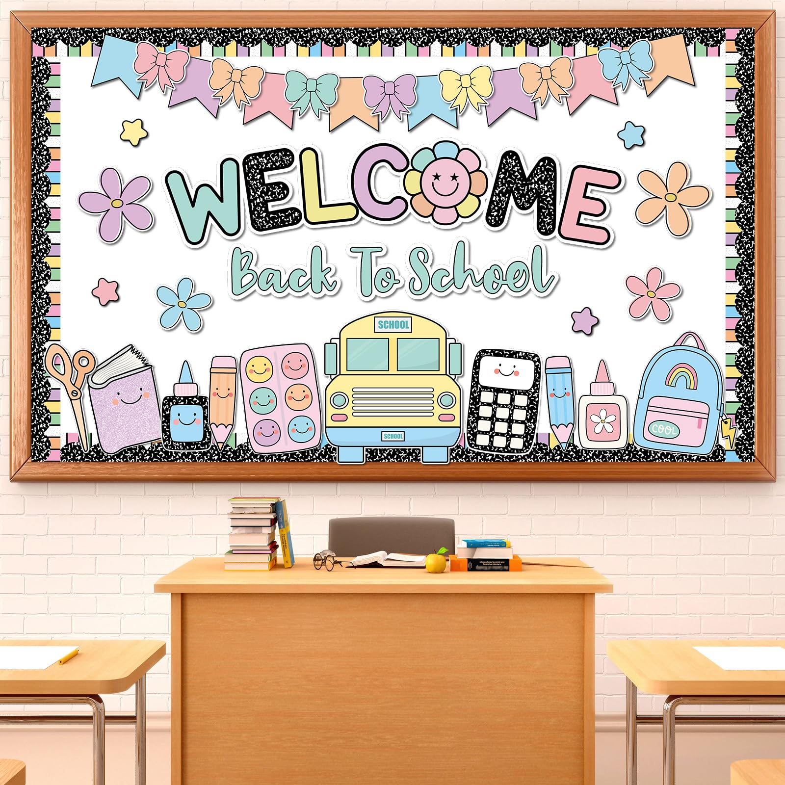 Carnet de composition pour enseignants et décorations en papier coloré contre la classe triste