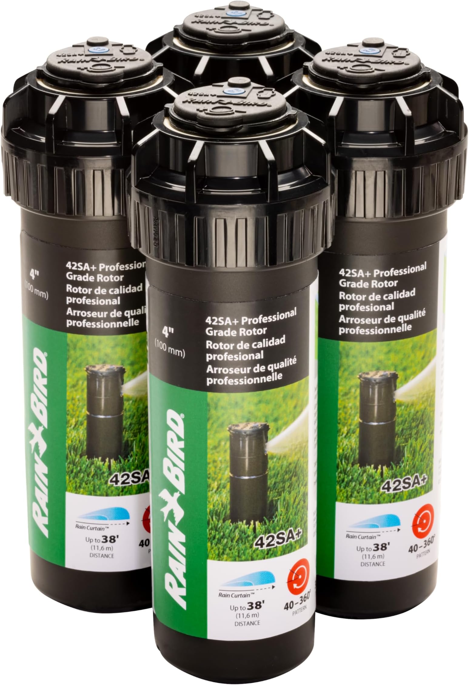 Rain Bird 42SA+/4PK Simple Adjust Gear Drive Rotor, Adjustable 40° - 360° Pattern, 26' - 38' Spray Distance, 4-Pack