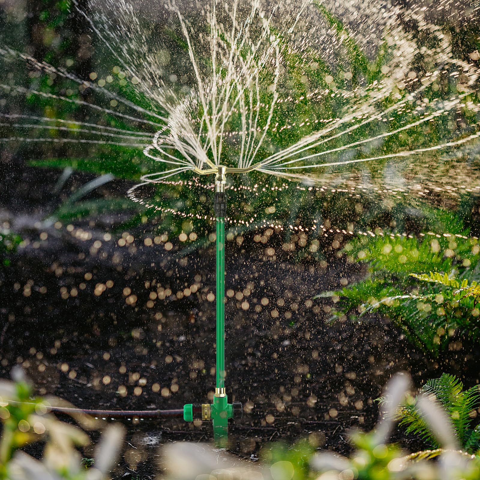 RESTMO Aspersor de 3 brazos con base telescópica ajustable, aspersor de césped de gran altura de rotación de 360 grados para cobertura de áreas grandes, sistema de riego de jardinería, sistema de