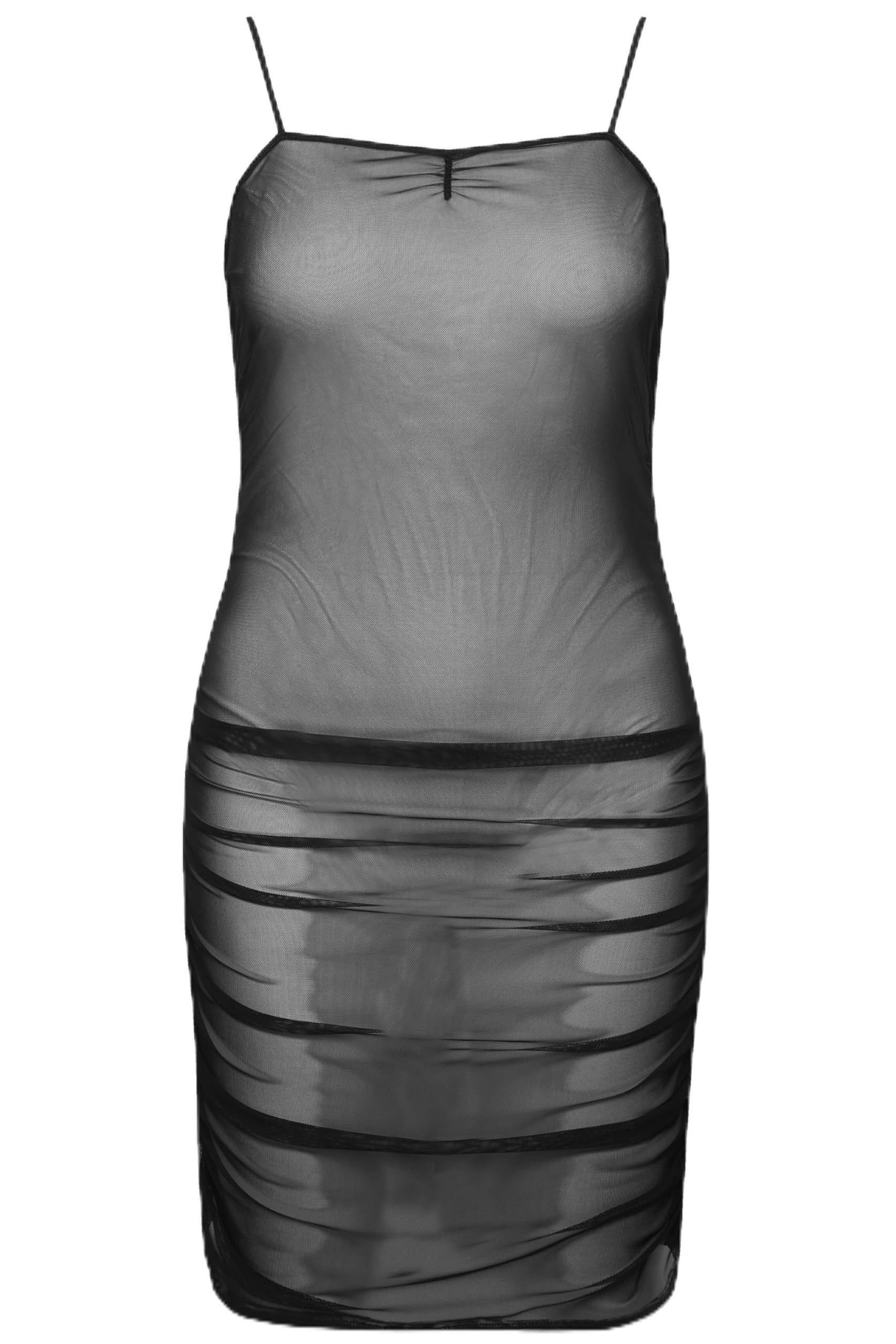 Ulla Popken Damen große Größen Übergrößen Plus Size Negligé, durchsichtiges Mesh mit Raffung 823009