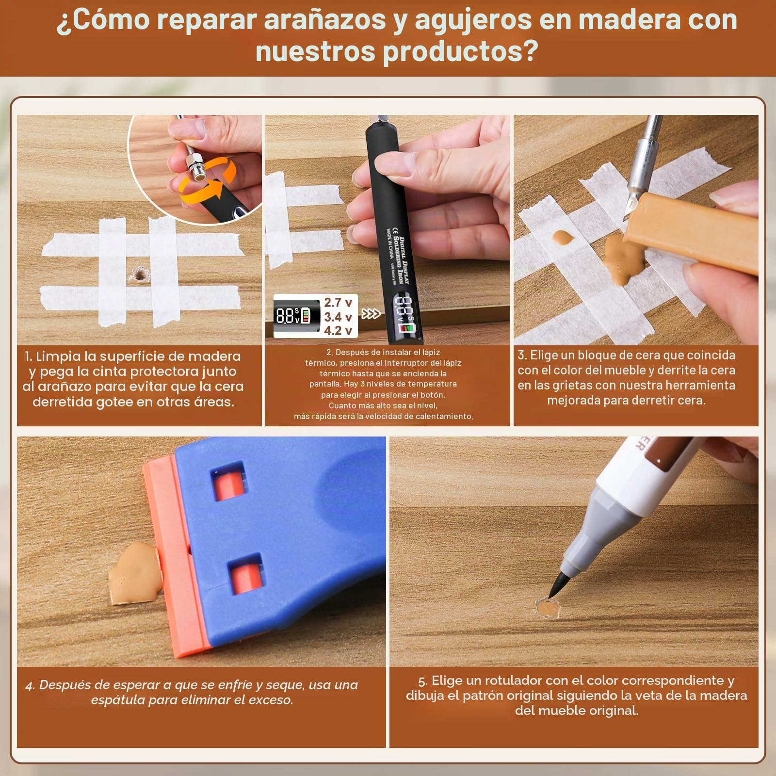 Reparación de laminados, juego de reparación de suelos de vinilo, cera dura, juego de reparación de madera, masilla de madera, agujeros, reparación de arañazos para laminado, parqué, reparación de