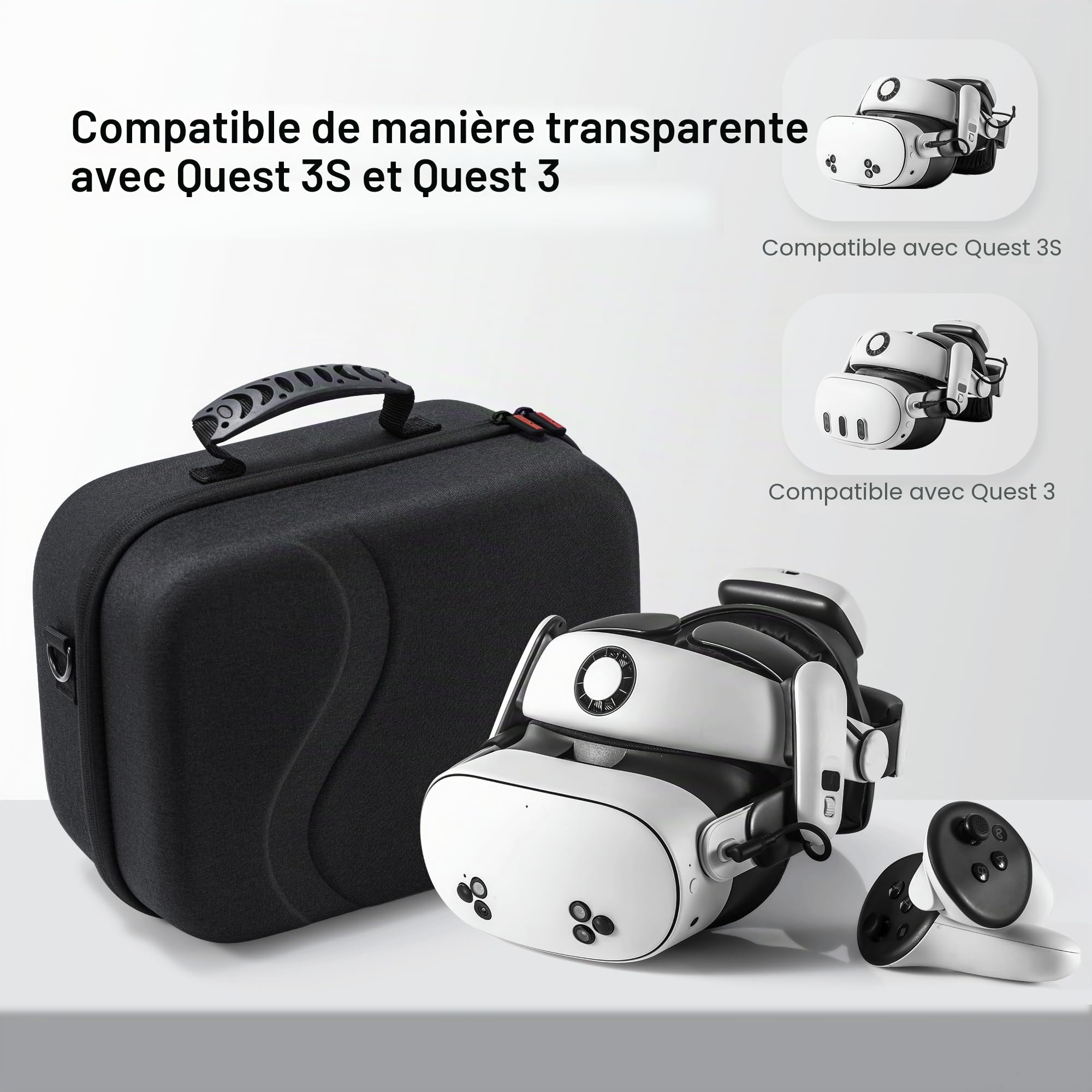 Grand étui de transport pour Meta Quest 3S/Quest 3, étui de voyage rigide pour BOBOVR S3 Pro/Kiwi, sangle de tête de batterie, contrôleurs et autres accessoires, sac de voyage portable pour Oculus