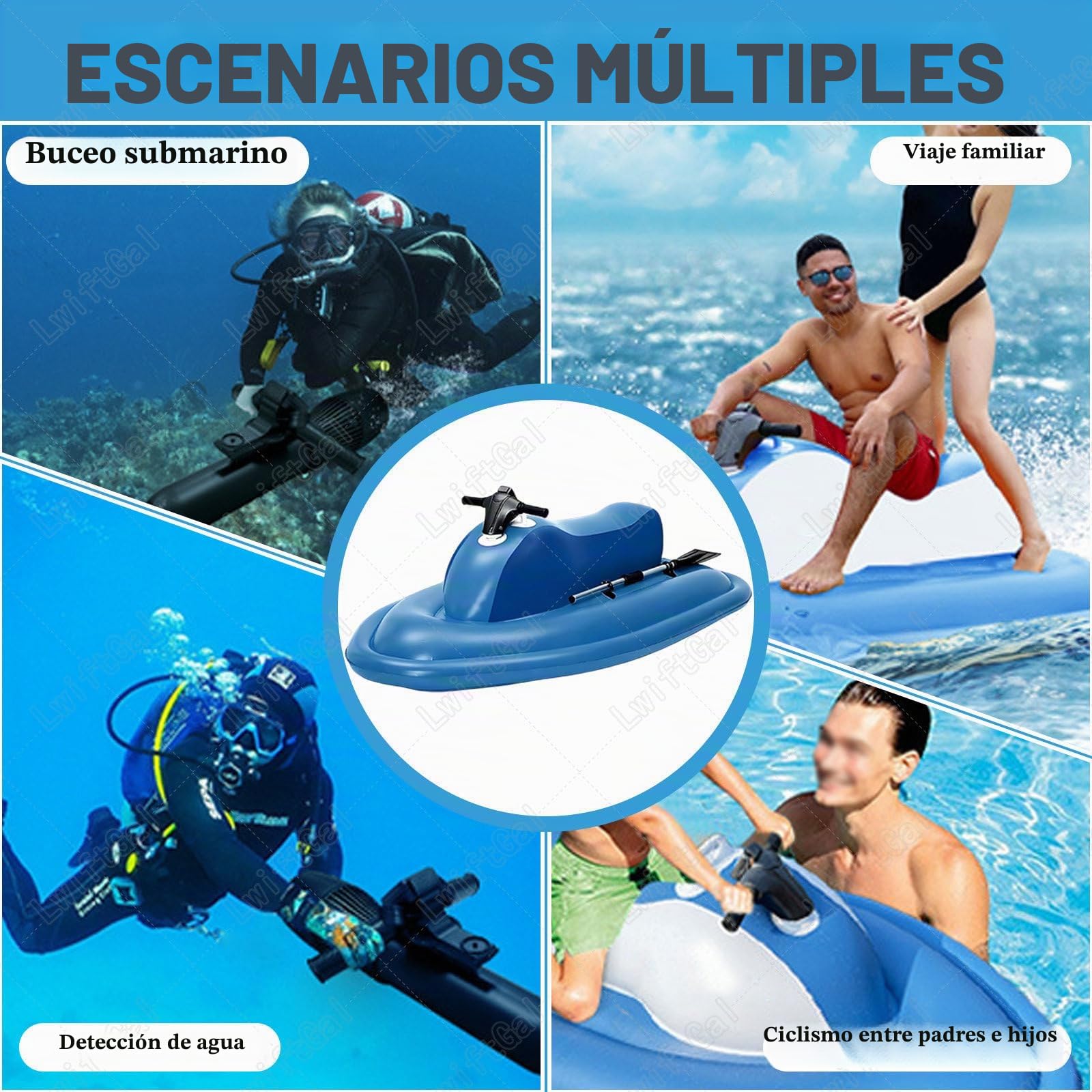 Moto Acuatica Inflable Electrica, Moto De Agua Hinchable con Motor, Moto AcuáTica, Bote Inflable con Scooter Submarino 500w, para Adultos Y NiñOs White-500W10AThruster