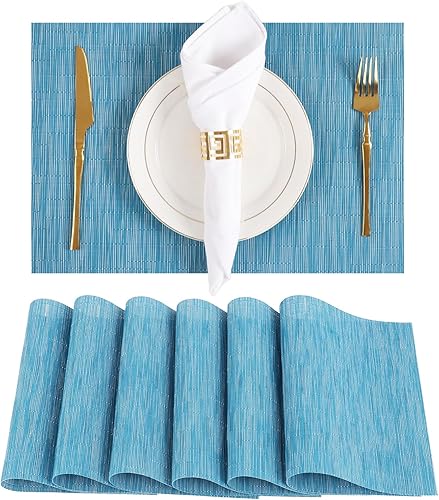 Juego de 6 manteles individuales lavables de vinilo PVC tejido para mesa de comedor, duradero, resistente al calor, antideslizante, tamaño 12 x 17