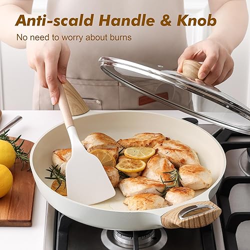 Miniatura 7 de Sartén de Cerámica Antiadherente con Tapa de SENSARTE de 12.5 Pulgadas Gran Sartén de Cocina de Chef sin Toxicidad, Libre de PFOAPFASPTFE Añadidos