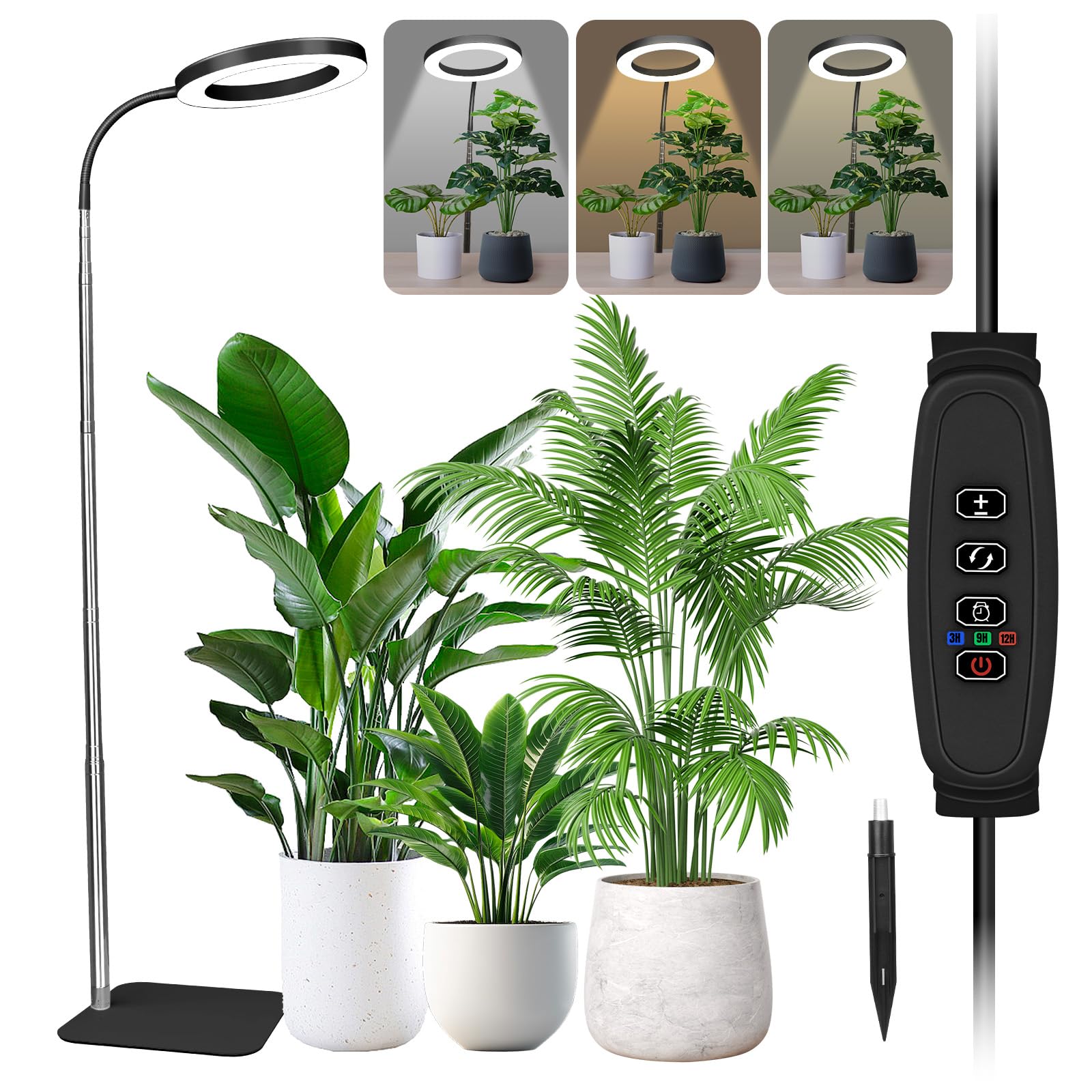Grow Lights for Indoor Plants - Full Spectrum LED Plant Growing Light with 3H/9H/12H Auto Timer, Height Adjustable (16-67"), 3 Color Modes, 10 Dimming - Sun Lamp for Large Tall Small Plant- Black