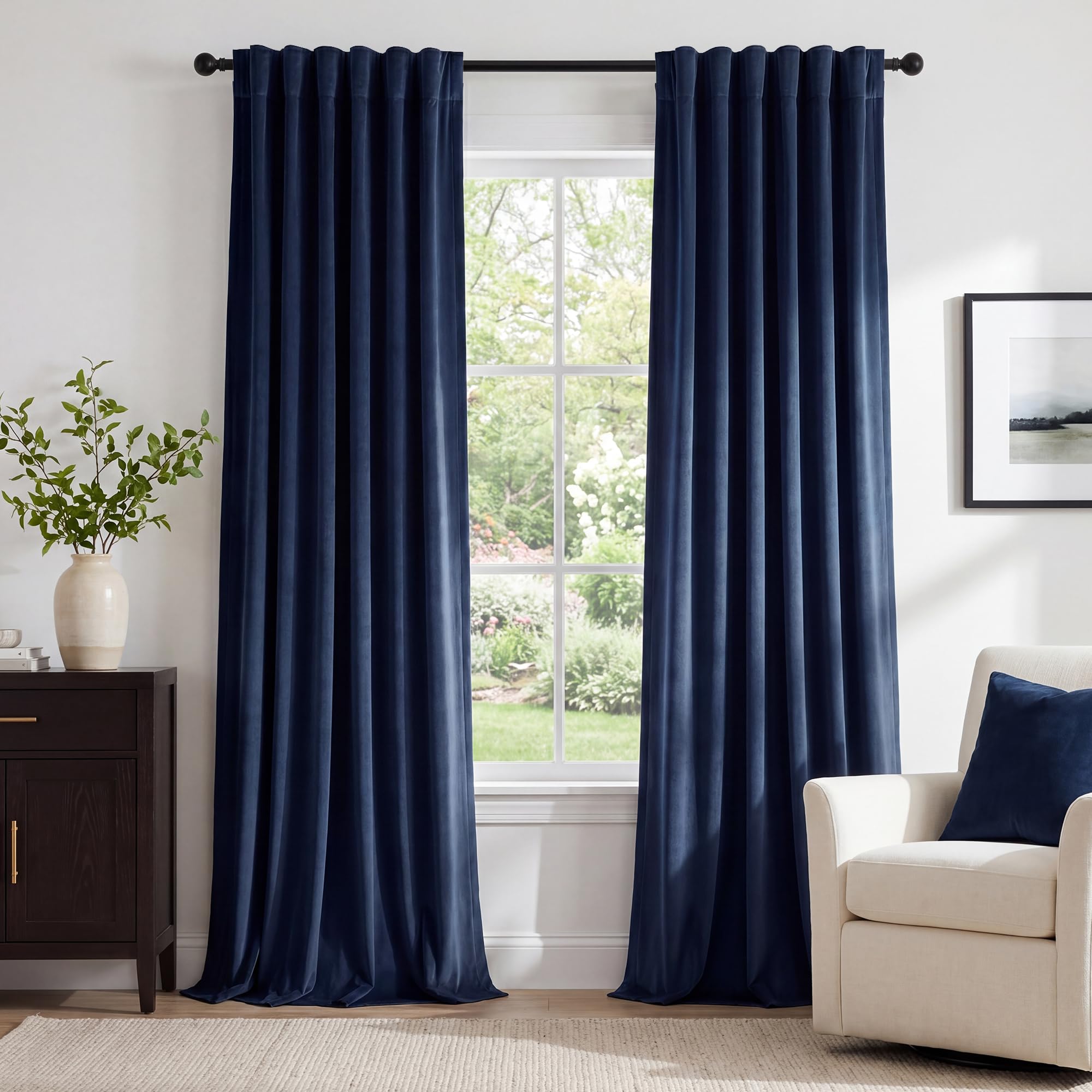 StangH Extra Long Blue Velvet Curtains - Thermal Insulated Curtains for High Ceiling Home Decor Blackout Window Panels for Bedroom, Navy Blue, W52 x L120, 2 Panels