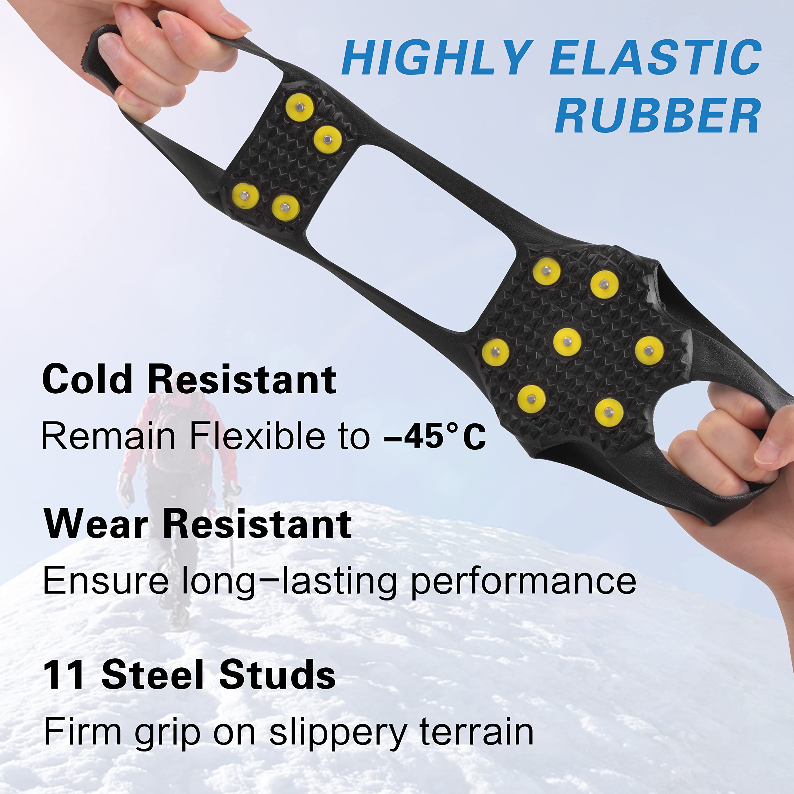 Ice Snow Traction Cleats Steigeisen, 11-Nieten Walk Traction Cleats Steigeisen für Gehen auf Schnee und Eisschuhe und Stiefel Slip-on Stretch Schuhe für Männer Frauen