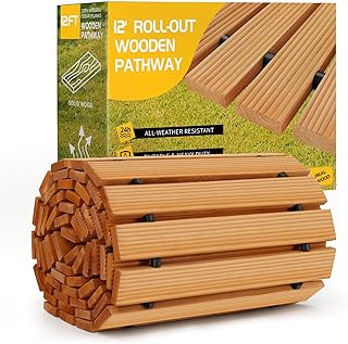 12FT Wooden Garden Pathway, Roll Out Wooden Pathway Weather-Resistant Walkway for Outdoor Patios 17" W Roll Out Hardwood Walkway with Non-Slip Surface Wedding Party Pathways (Straight)
