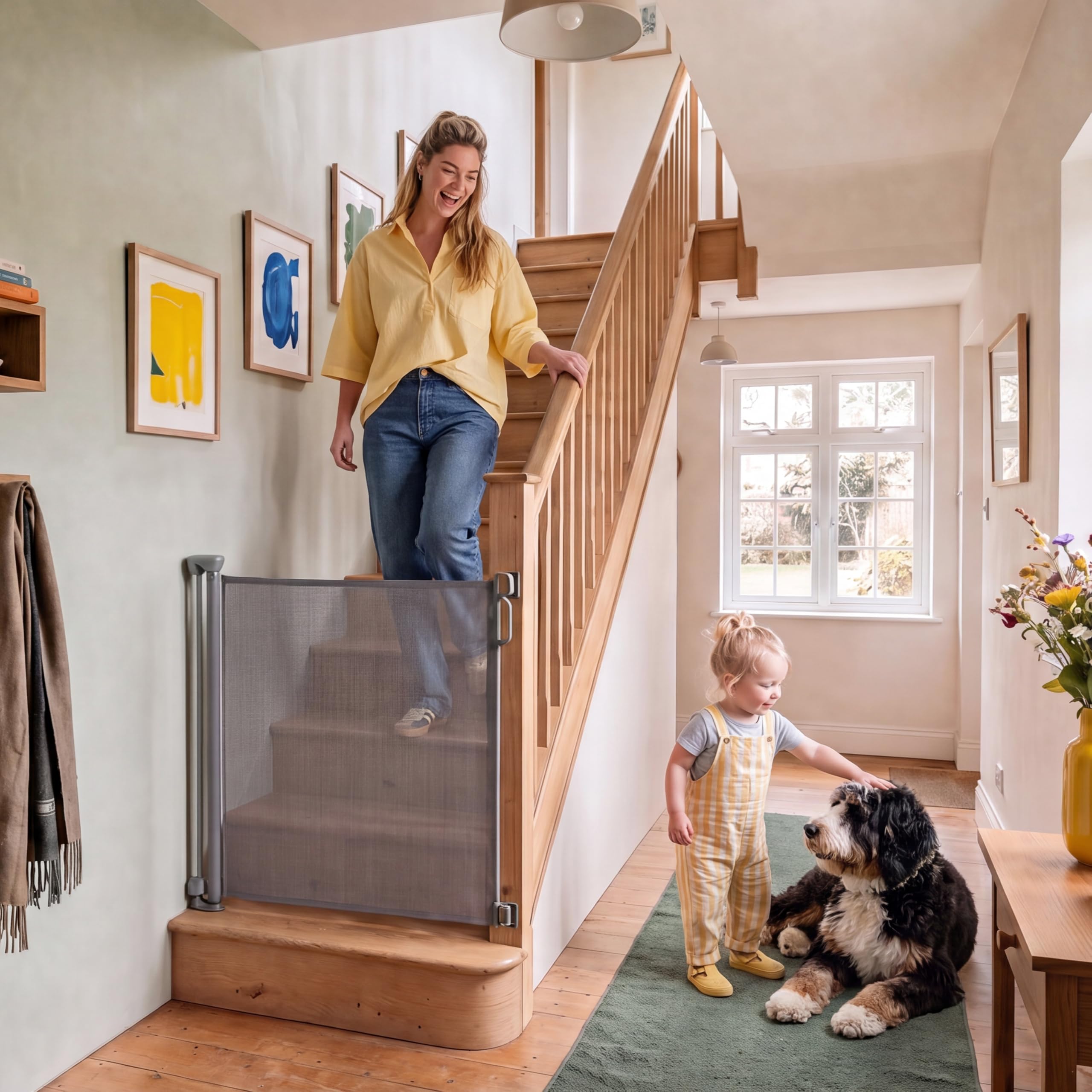Safety 1st cancelletto estensibile 140 cm, Light Grey | Estensibile fino a 140 cm, cancelletto per bambini regolabile, doppio blocco, installazione rapida