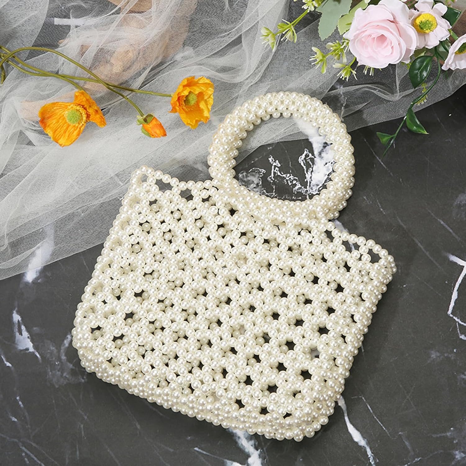 SHESRA Luxury Pearl Bag Chain Bag Purse Bags, Artificial Pearl Clutch Crossbody Handmade Bags Evening Bags for Party Wedding Bridal Party Travel Prom 29