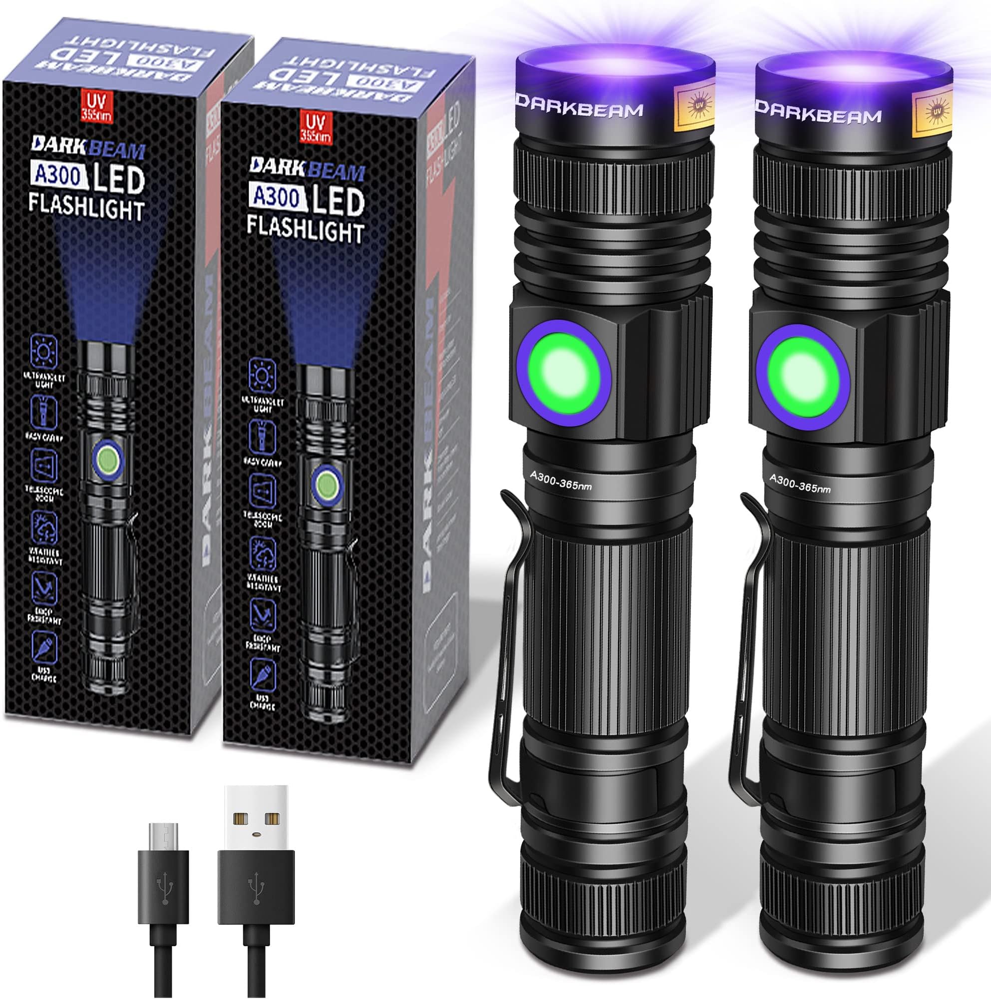 DARKBEAM UV 365nm Flashlight Blacklight Rechargeable USB Wood’s lamp