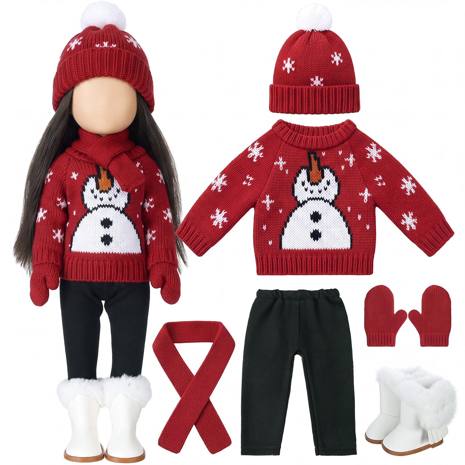 Fourluoo 6 Pcs 18" Christmas Doll Clothes, Red, Snowman