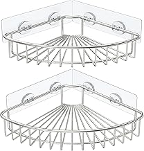 HEETA 2-Pack Corner Shower Caddy, Wall Mounted Storage Basket Shelve Adhesive, Bathroom Shelf Organiser for Shower Toilet Dorm Kitchen, SUS304 Stainless Steel No Drilling (Silver)