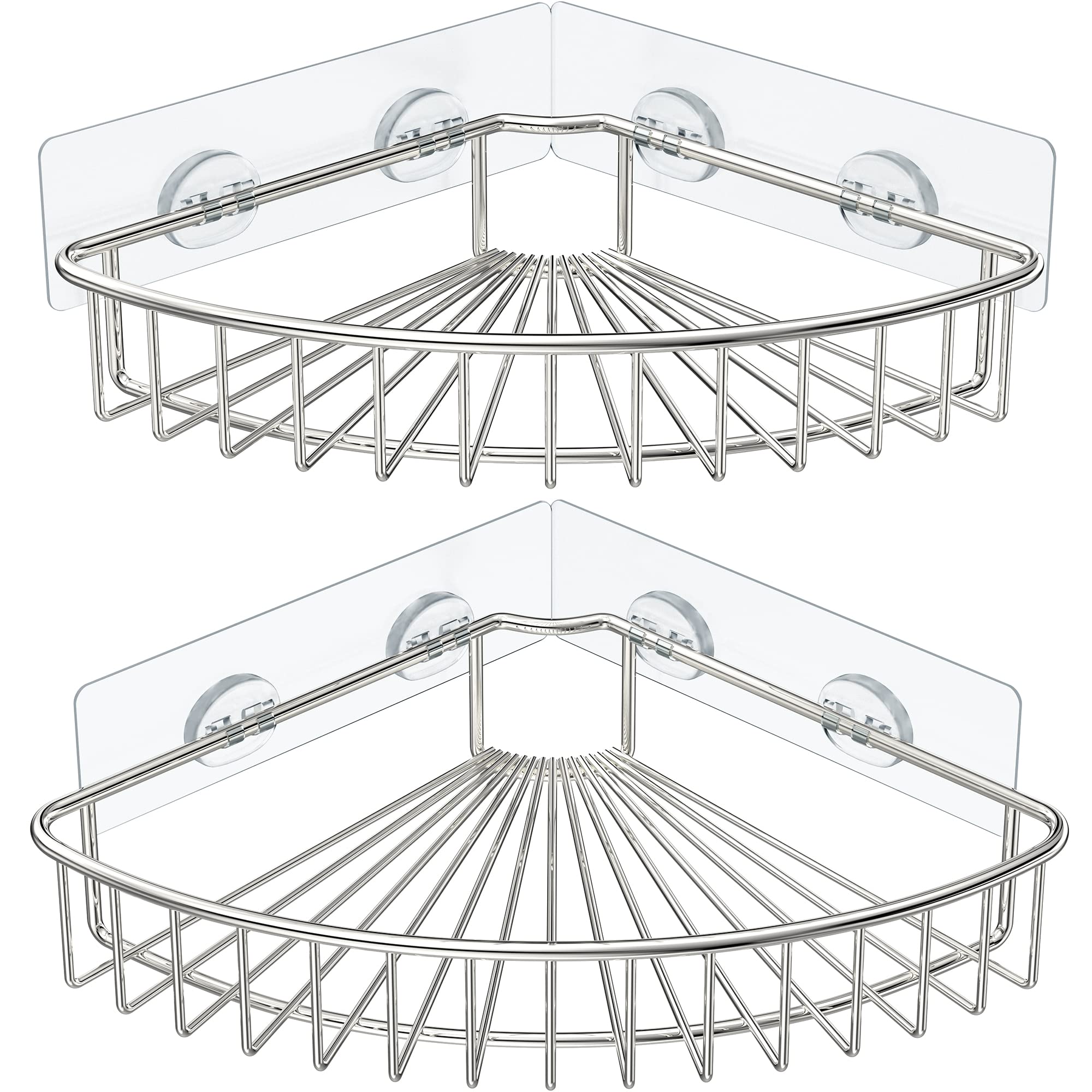 Heeta Silver 2-Pack Corner Shower Caddy, Wall Mounted Storage Basket Shelve Adhesive, Bathroom Shelf Organiser For Shower Toilet Dorm Kitchen, Sus304 Stainless Steel No Drilling (Silver)