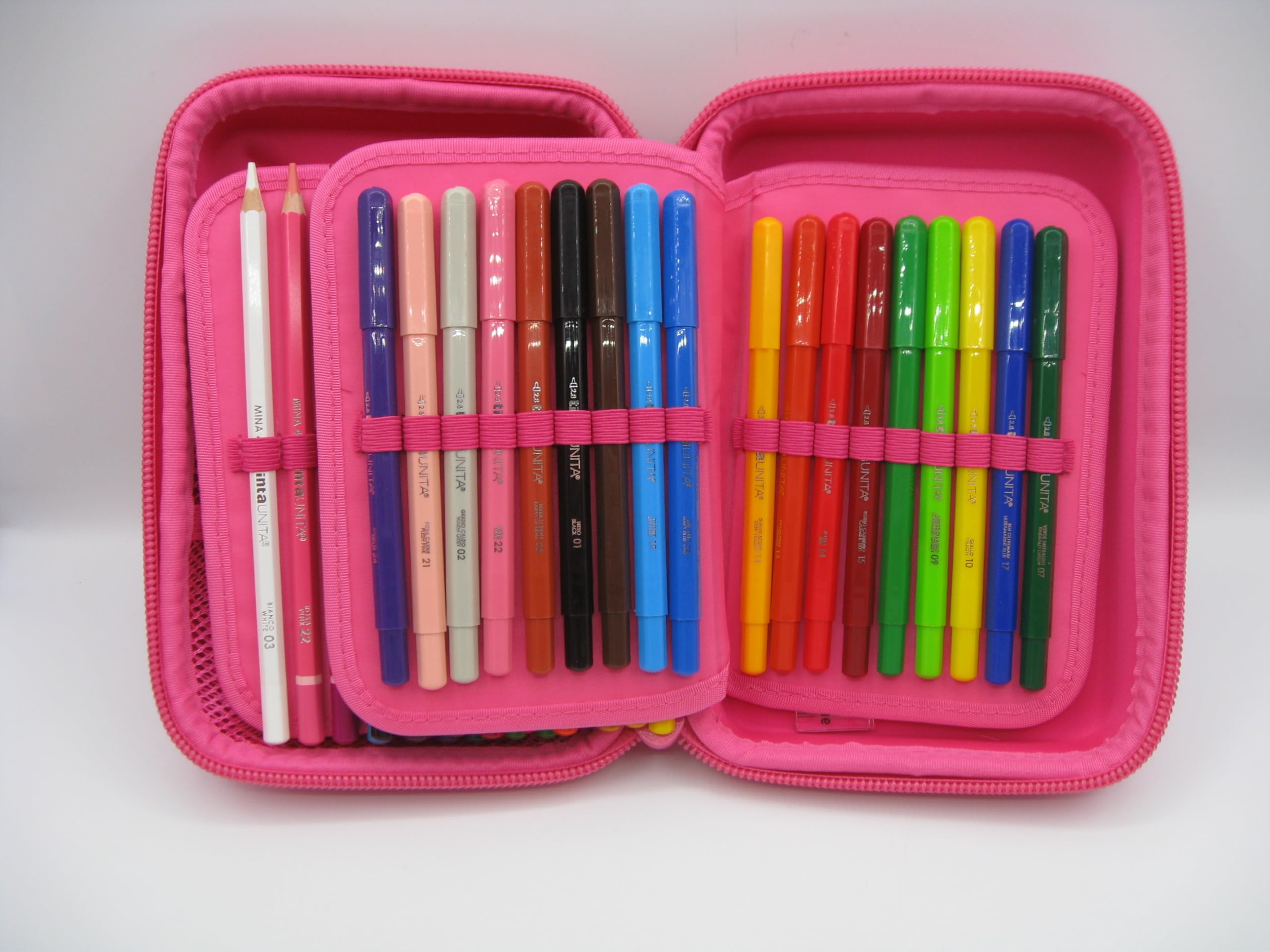 Trousse de couleur Untia ONE TIME complète à 3 compartiments 1 zip - New 2025/2026, fuchsia, Trousse scolaire