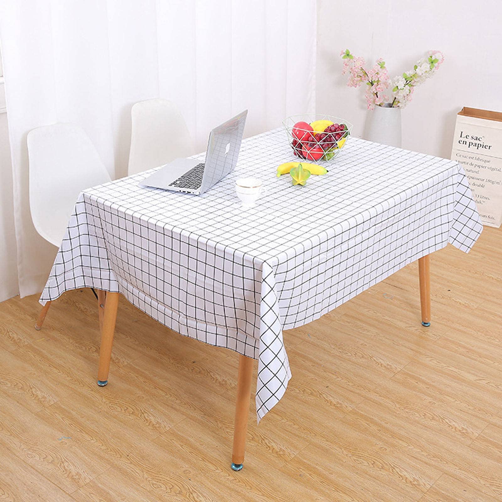 Waterproof PVC Oil-Proof Spill-Proof Table Cloth, Wipeable Rectangle Checkered Table Cover for Dining Table and Outdoors (54×35 Inch, Blue)-137x90cm-white