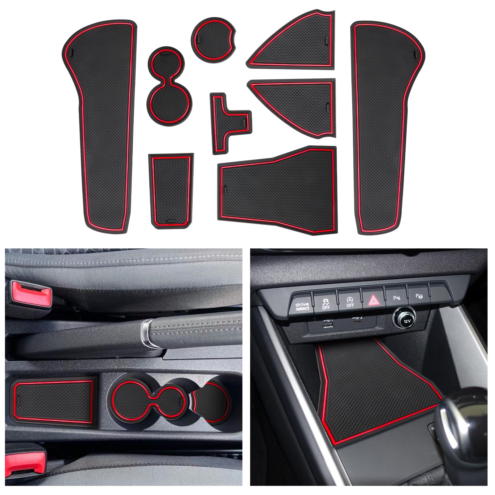 CDEFG Compatibile con Audi A1 GB 2019-2023 2024 2025, tappetini in gomma antiscivolo per auto A1 Sportback 2024 accessori (rosso)
