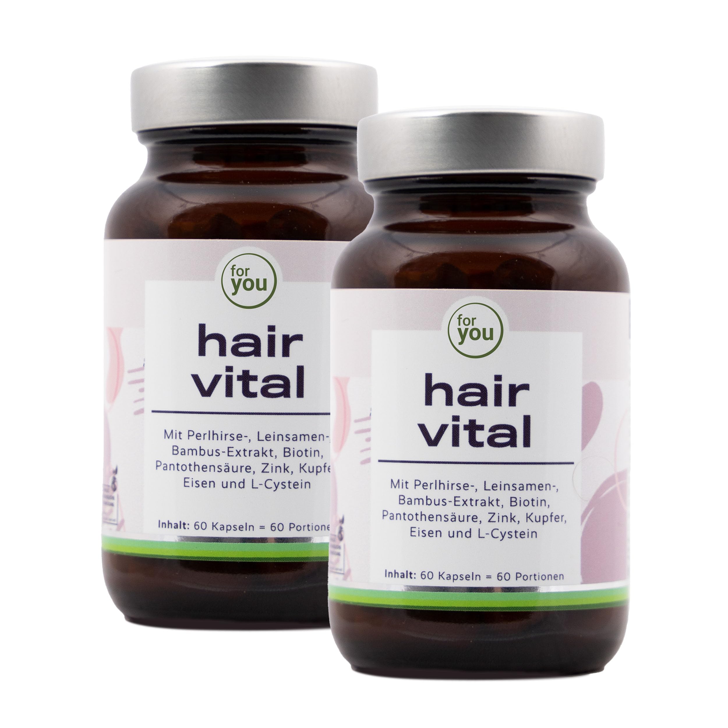 for you Hair Vital Doppelpack – 2x 60 Kapseln mit Biotin, Zink, Kupfer, Eisen & L-Cystein sowie Perlhirse-, Leinsamen- & Bambus-Extrakt – für Haut, Haare & Nägel