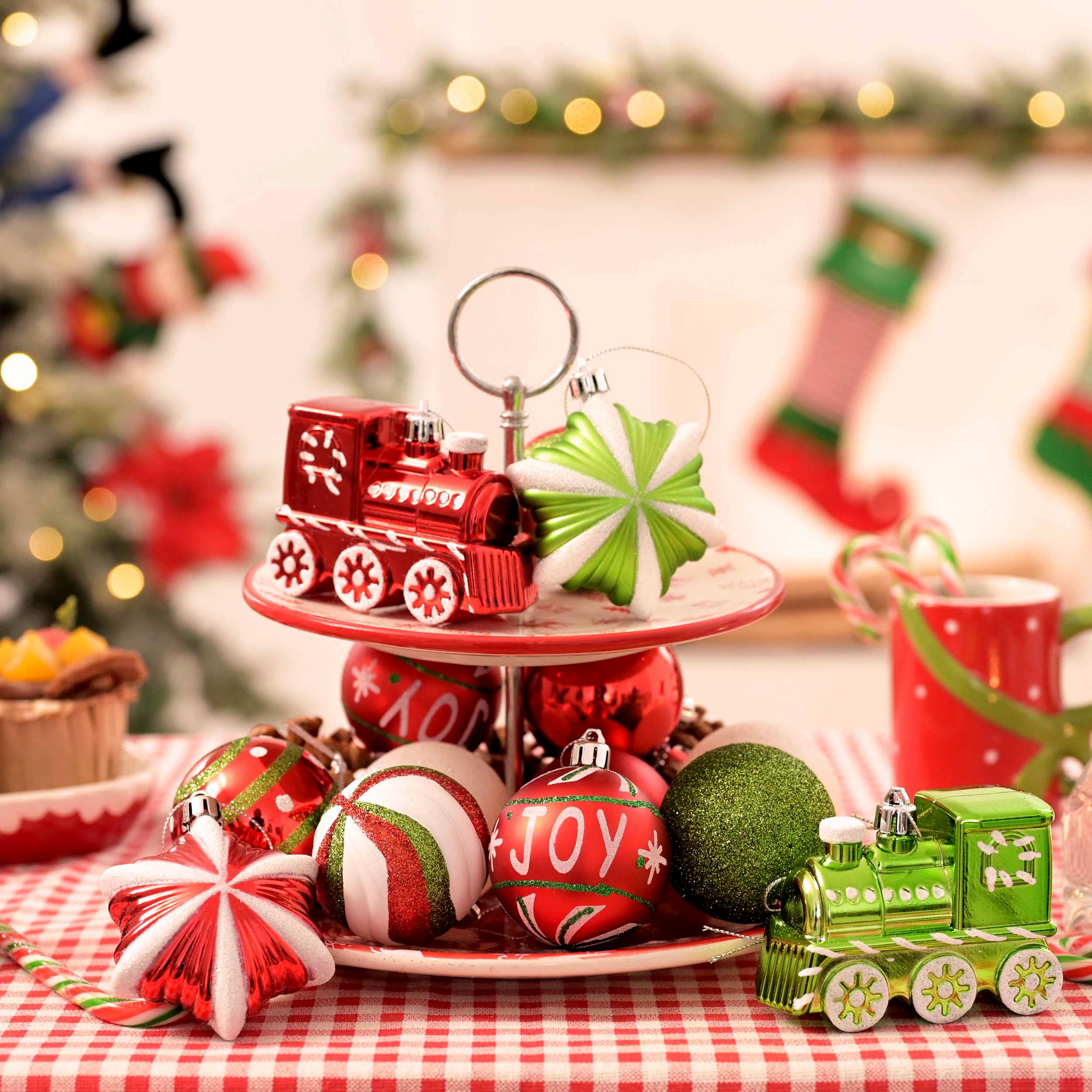Valery Madelyn Weihnachtskugel, 100 Karat, fröhlich, rot, grün, weiß, bruchsichere Weihnachtskugeln für Weihnachtsbaumdekoration